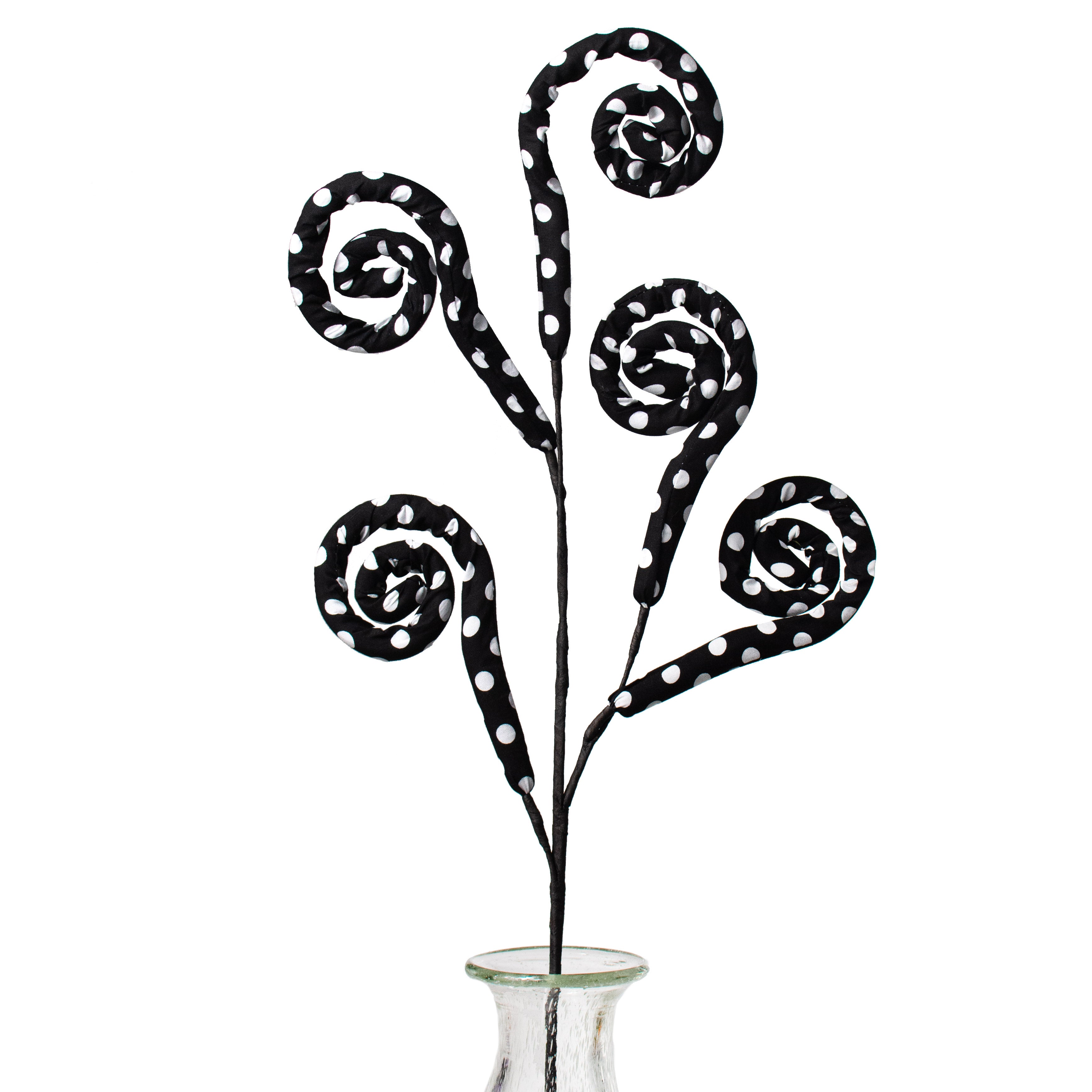 30" Knit Fabric Polkadot Spiral Curly Spray: Black & White Item Number: 84733BKWT