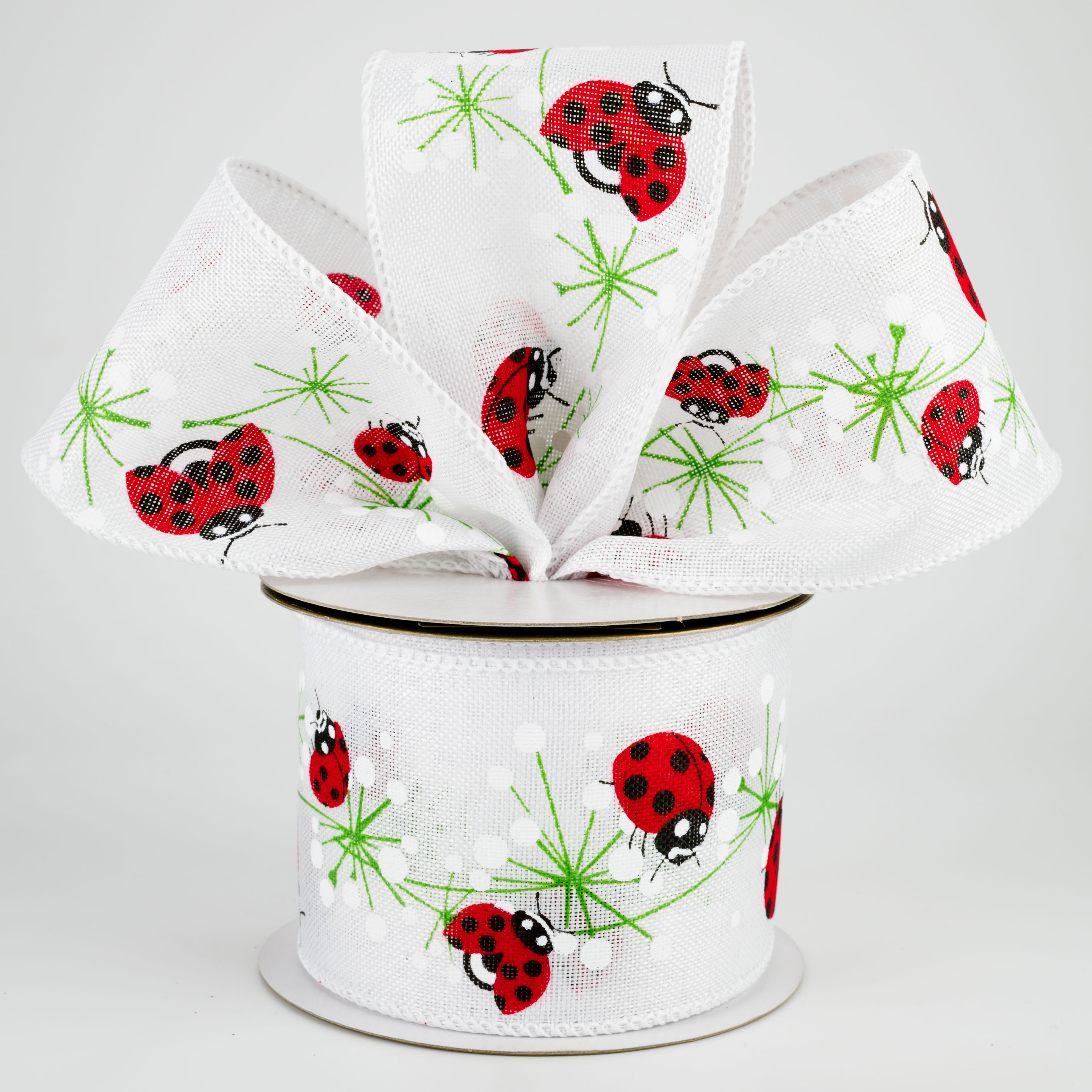 2.5" Ladybug Dandelion Ribbon: White (10 Yards) Lifestyle Photo
