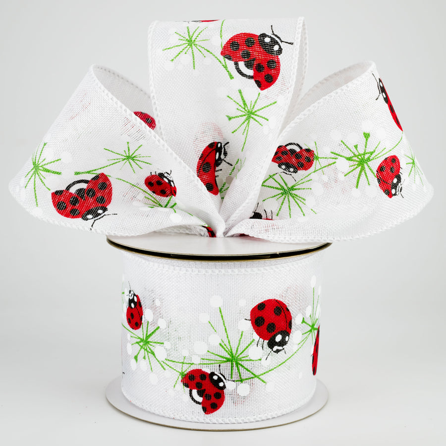 2.5" Ladybug Dandelion Ribbon: White (10 Yards) Lifestyle Photo