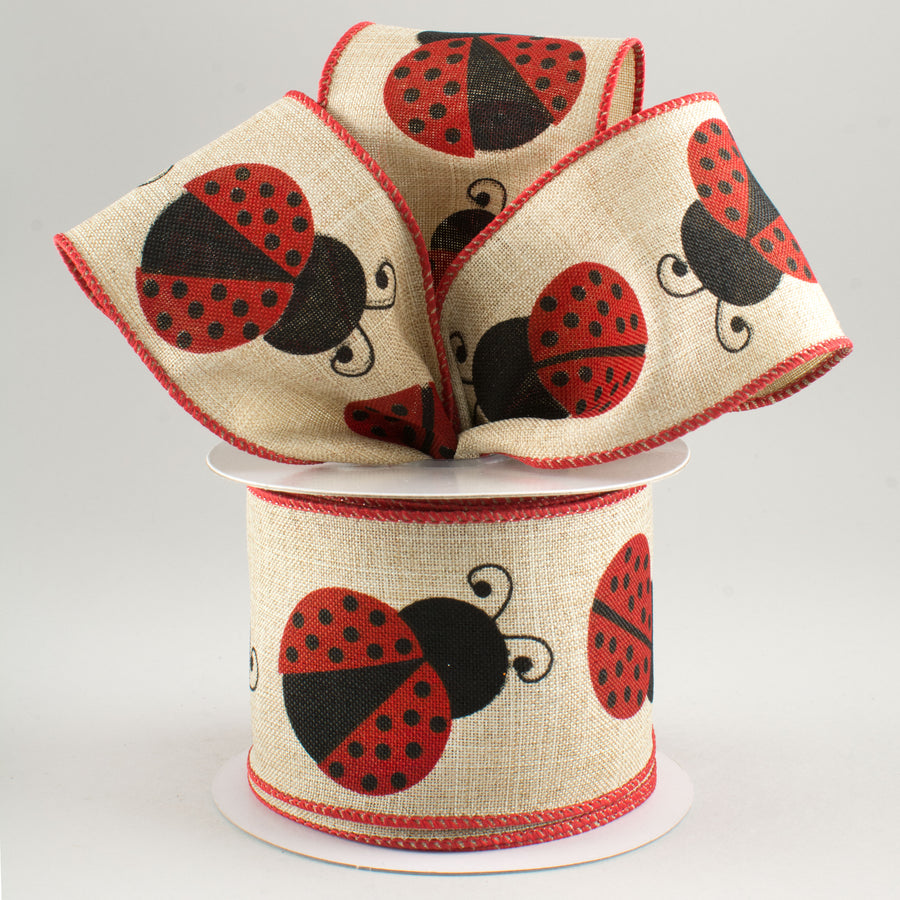 2.5" Ladybug Ribbon: Natural, Red, Black (10 Yards) Lifestyle Photo
