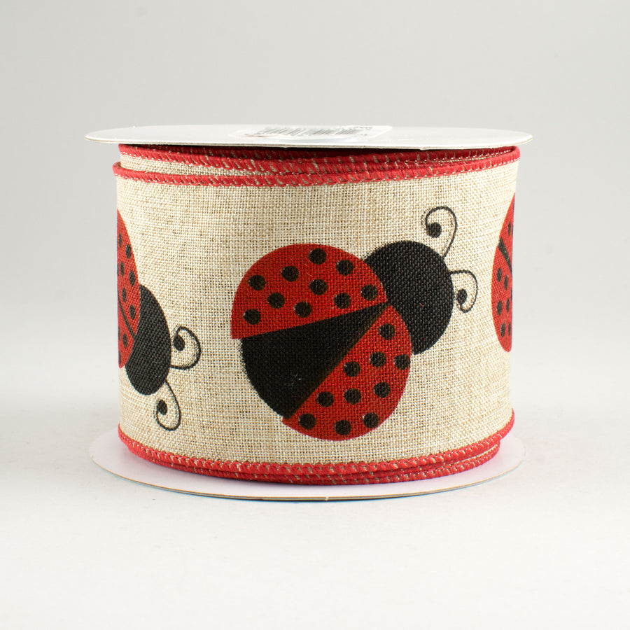 2.5" Ladybug Ribbon: Natural, Red, Black (10 Yards)