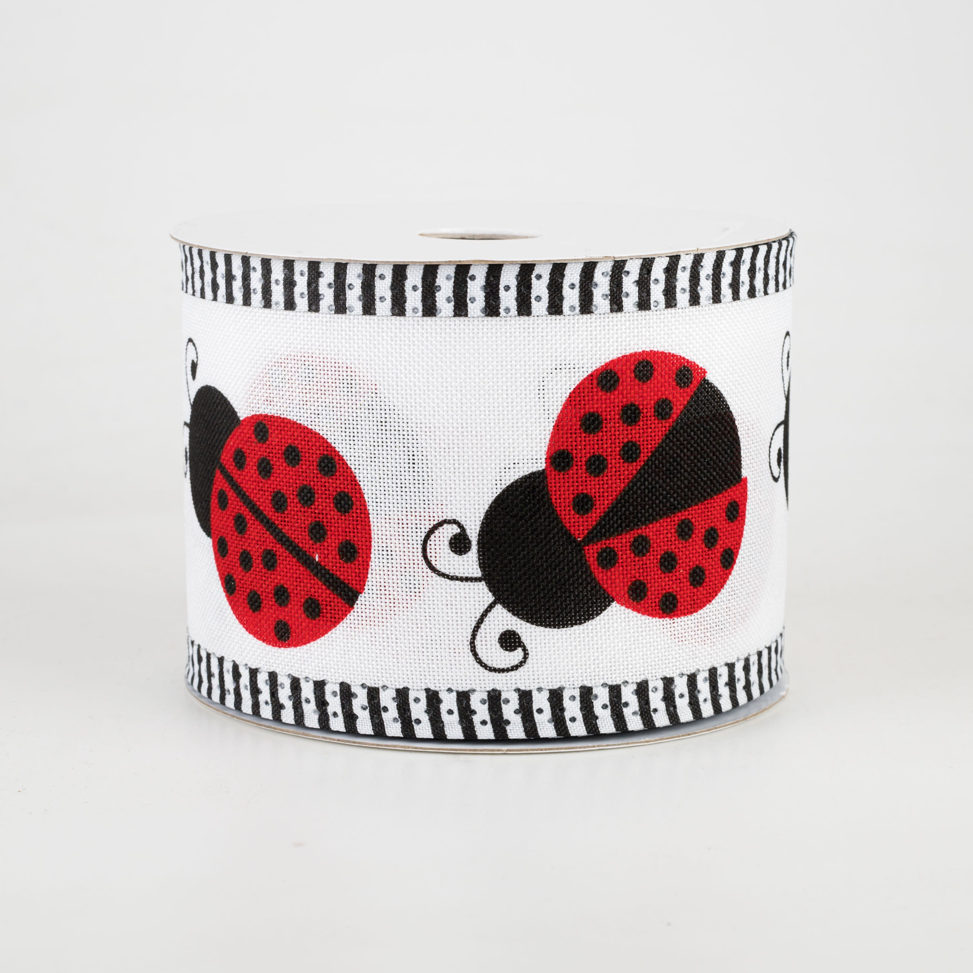 2.5" Ladybug Thin Stripe Edge Ribbon: Black, White, Red (10 Yards)