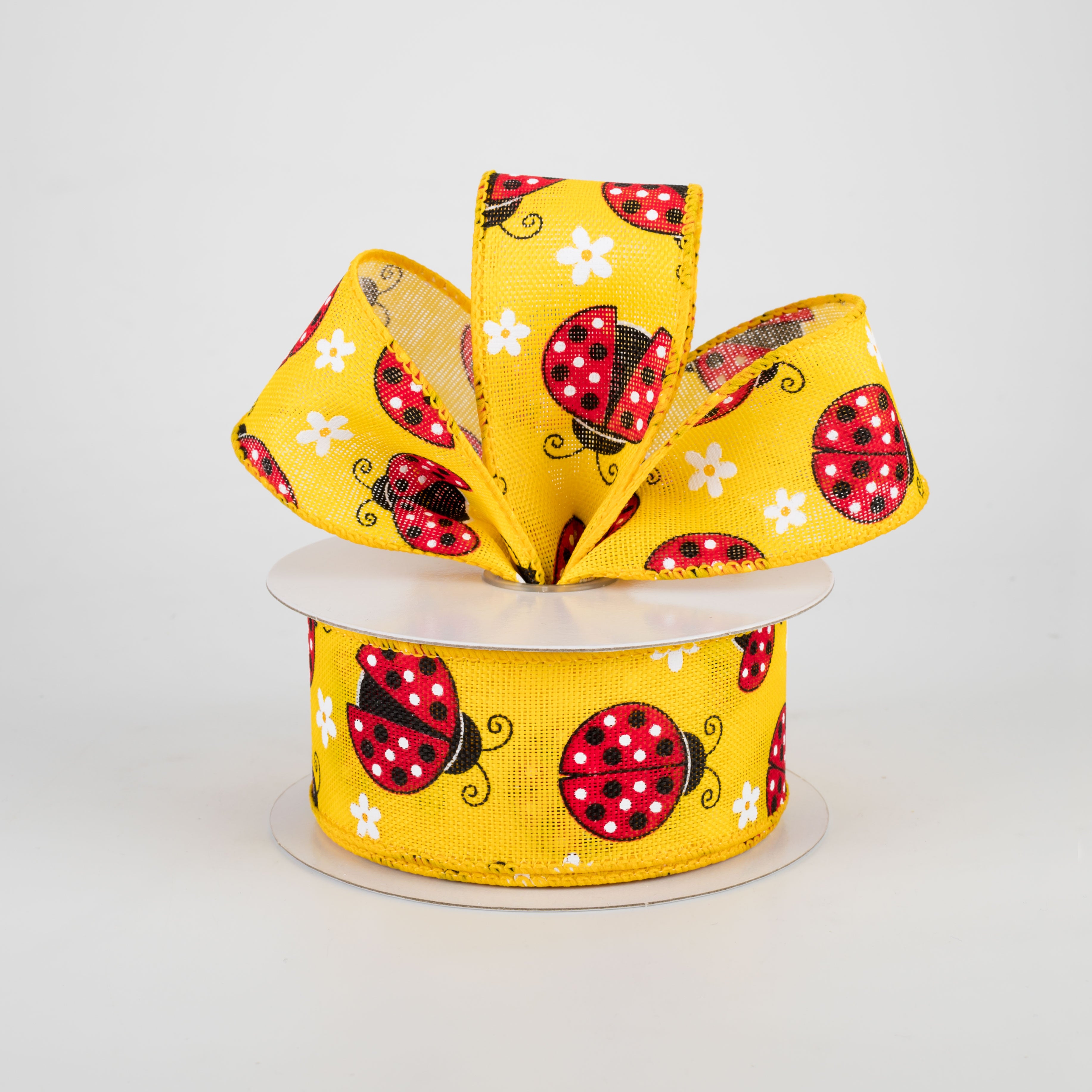 1.5" Ladybugs Daisies Ribbon: Daffodil (10 Yards) Lifestyle Photo