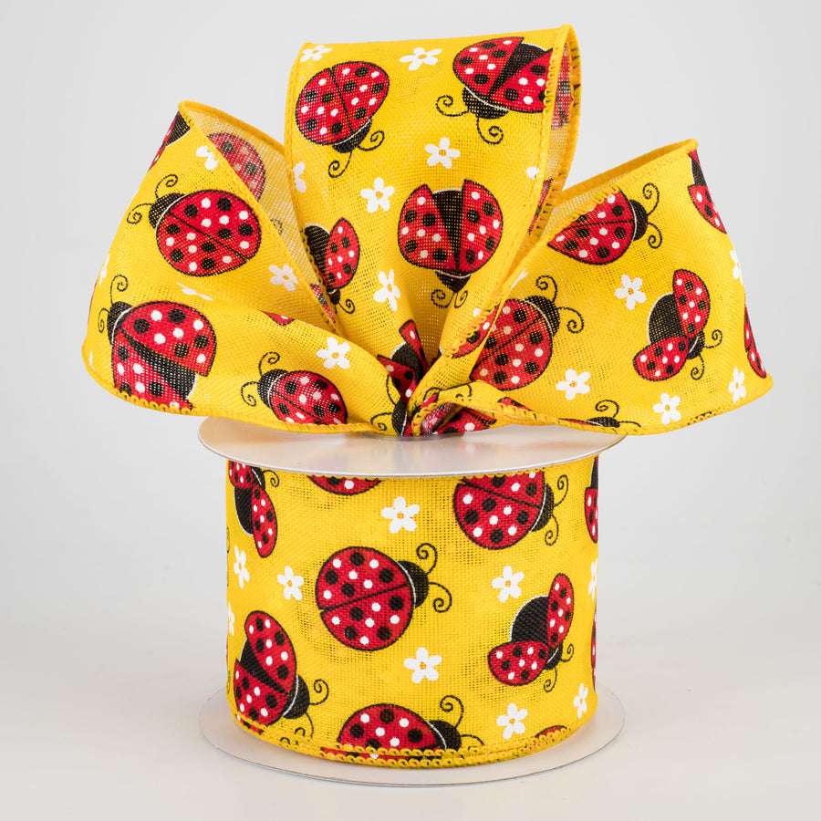 2.5" Ladybugs Daisies Ribbon: Daffodil (10 Yards) Lifestyle Photo