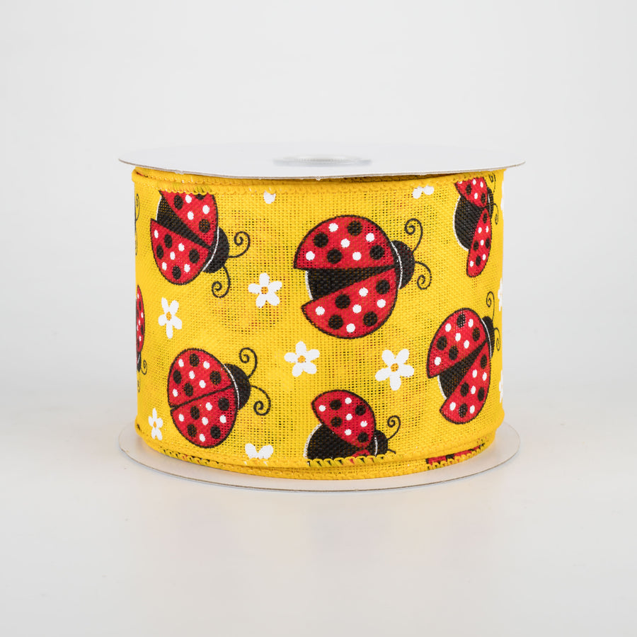 2.5" Ladybugs Daisies Ribbon: Daffodil (10 Yards)