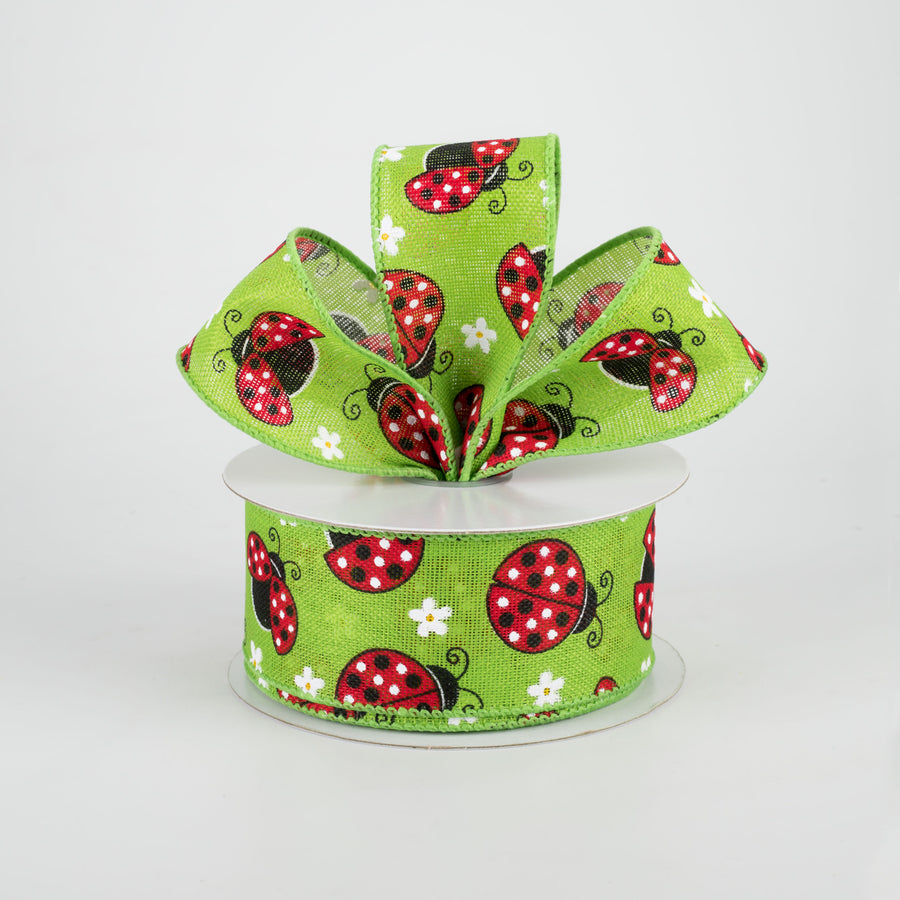 1.5" Ladybugs Daisies Ribbon: Lime (10 Yards) Lifestyle Photo