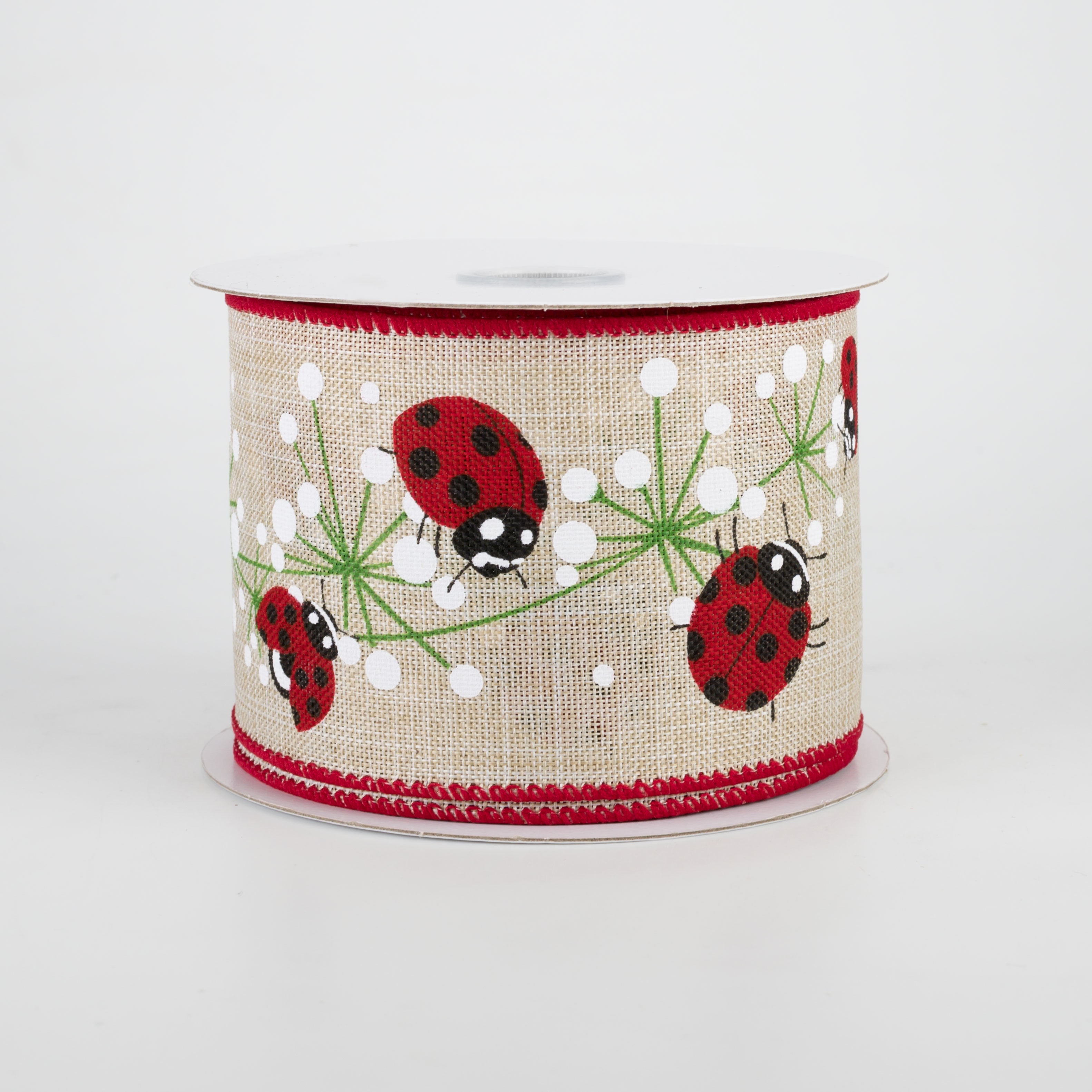 2.5" Ladybugs Dandelion Ribbon: Natural (10 Yards)