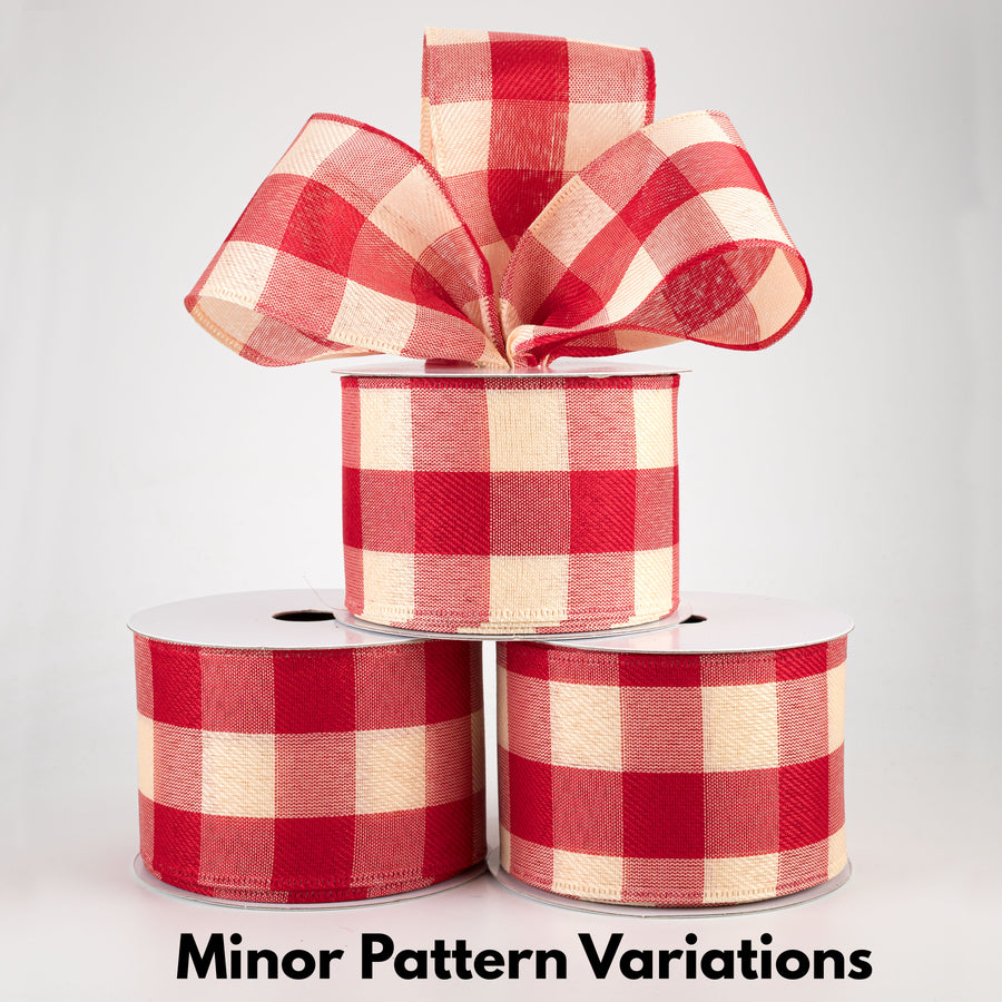 2.5" Large Buffalo Check Plaid Ribbon: Red & Ivory (10 Yards) Lifestyle Photo