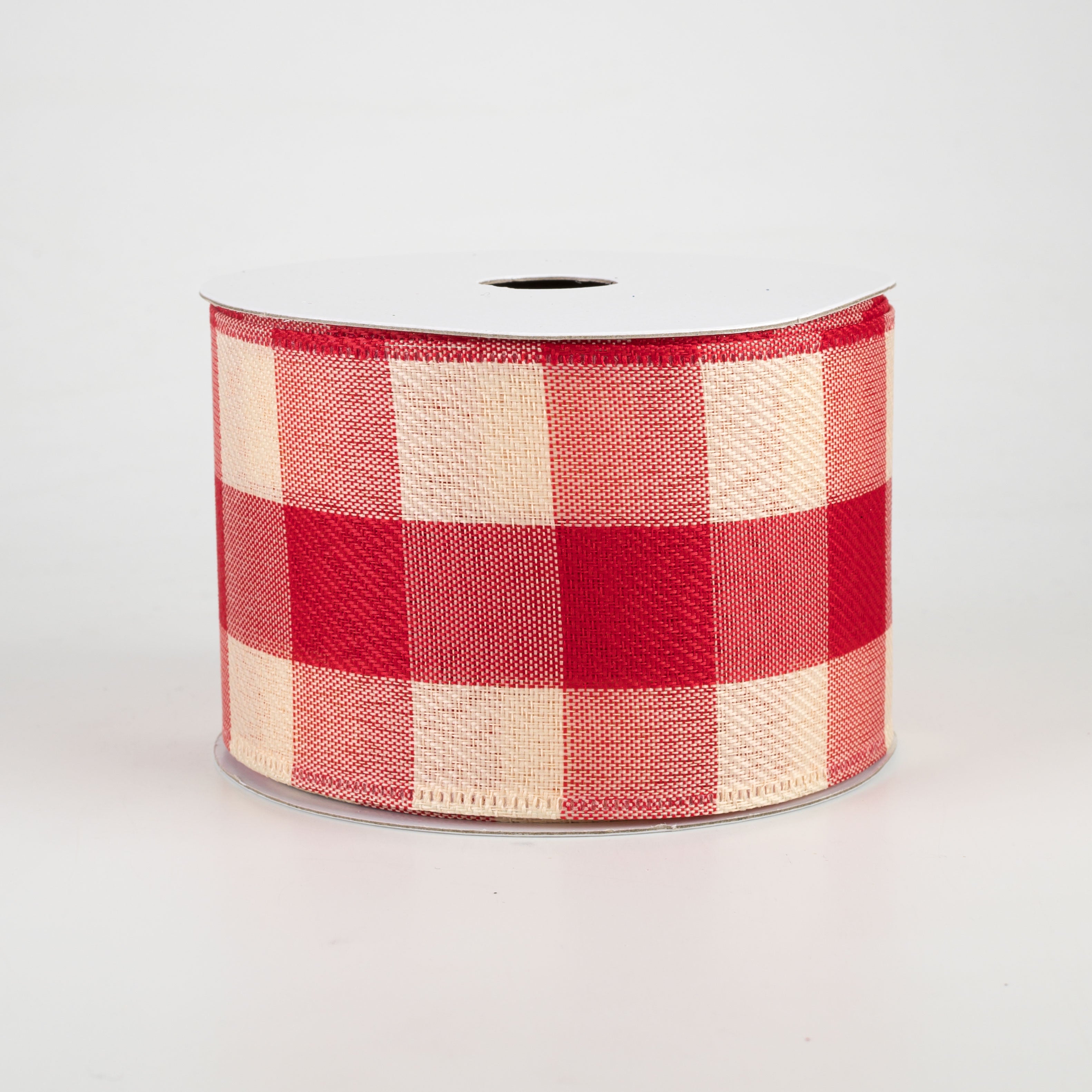 2.5" Large Buffalo Check Plaid Ribbon: Red & Ivory (10 Yards) Item Number: 75018-40-12