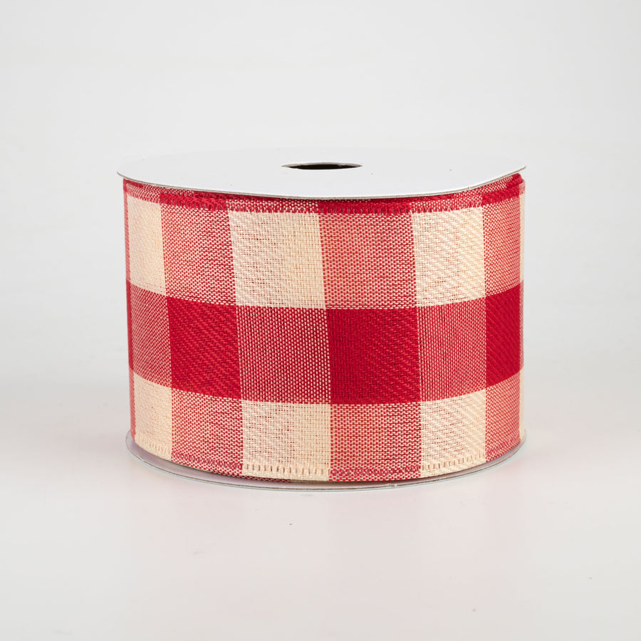 2.5" Large Buffalo Check Plaid Ribbon: Red & Ivory (10 Yards) Item Number: 75018-40-12