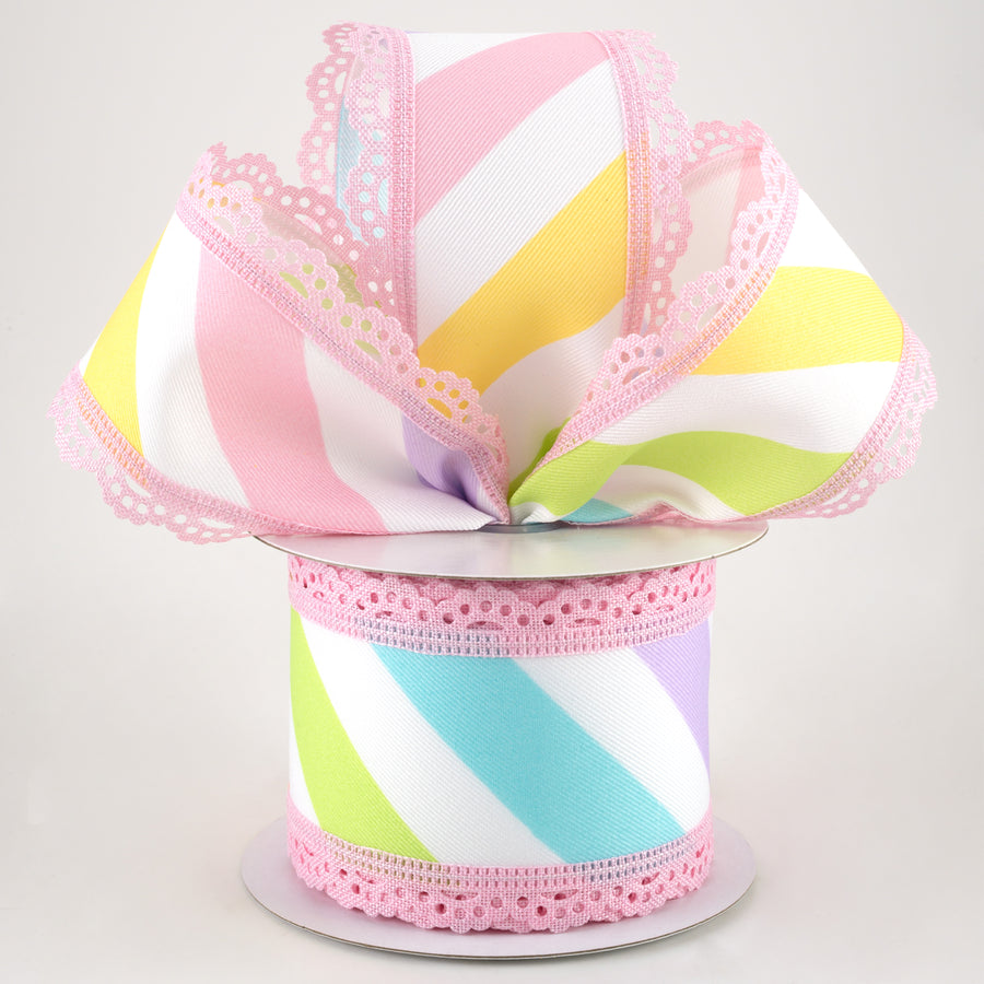 2.5" Large Diagonal Stripe with Lace Ribbon: Pastels (10 Yards) Lifestyle Photo