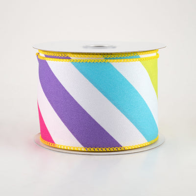 2.5" Large Diagonal Stripe Ribbon: Multi Brights (10 Yards)