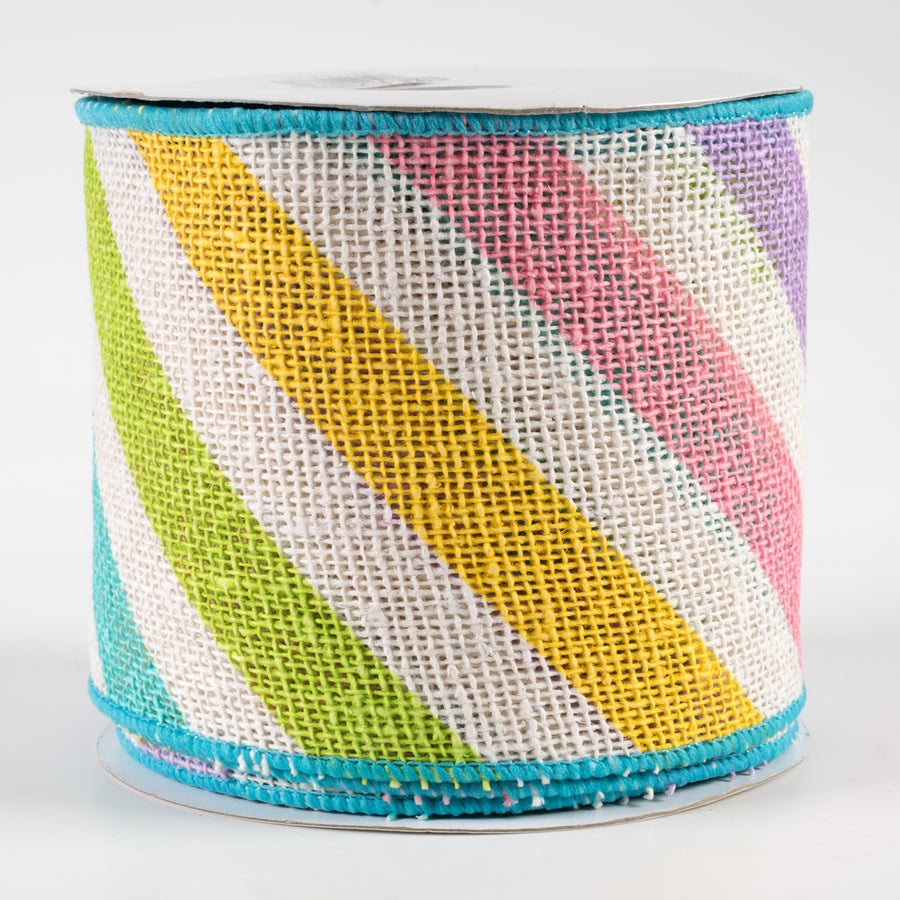 4" Large Diagonal Stripe Ribbon: Pastels (10 Yards)
