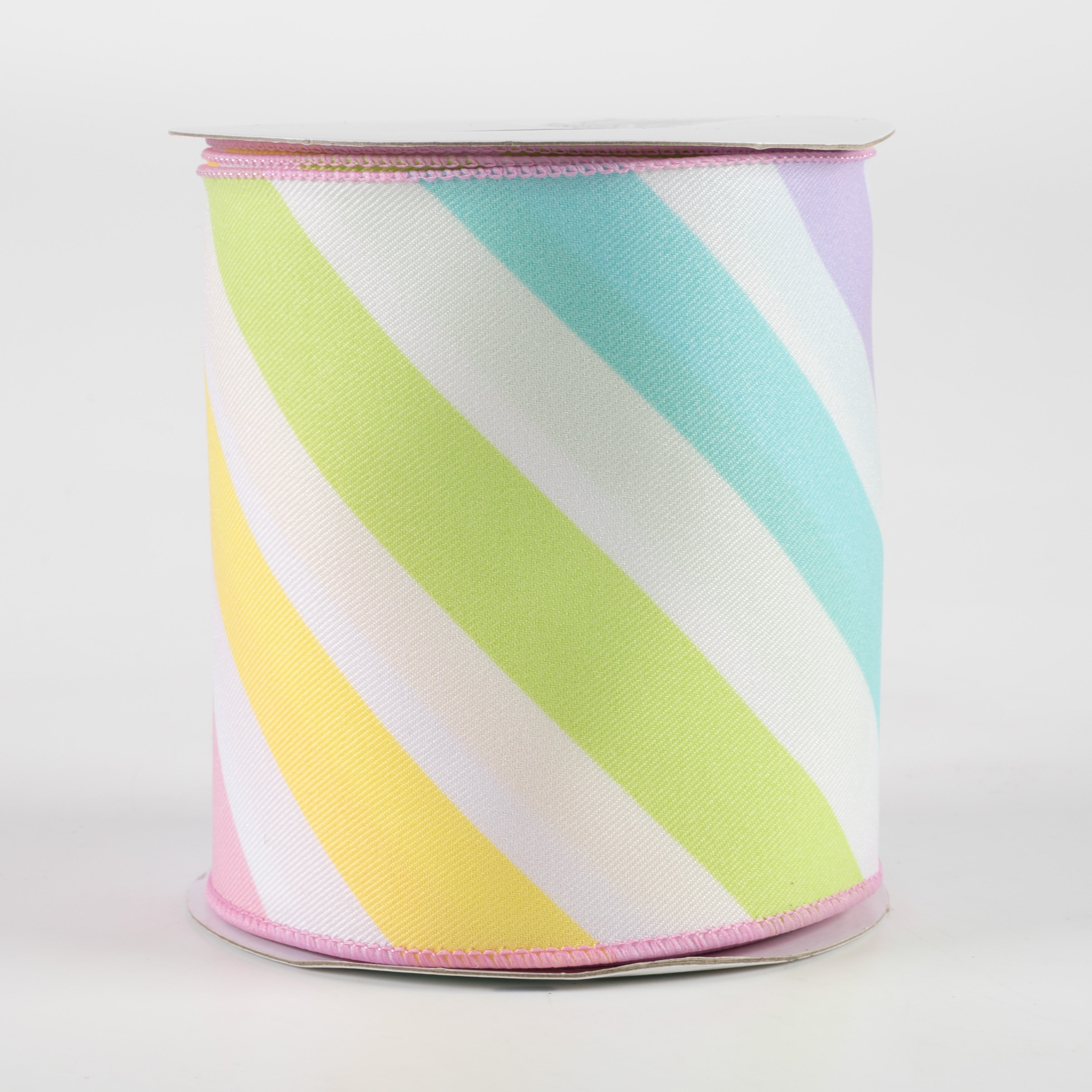 4" Large Diagonal Stripe Ribbon: Pastels (10 Yards)