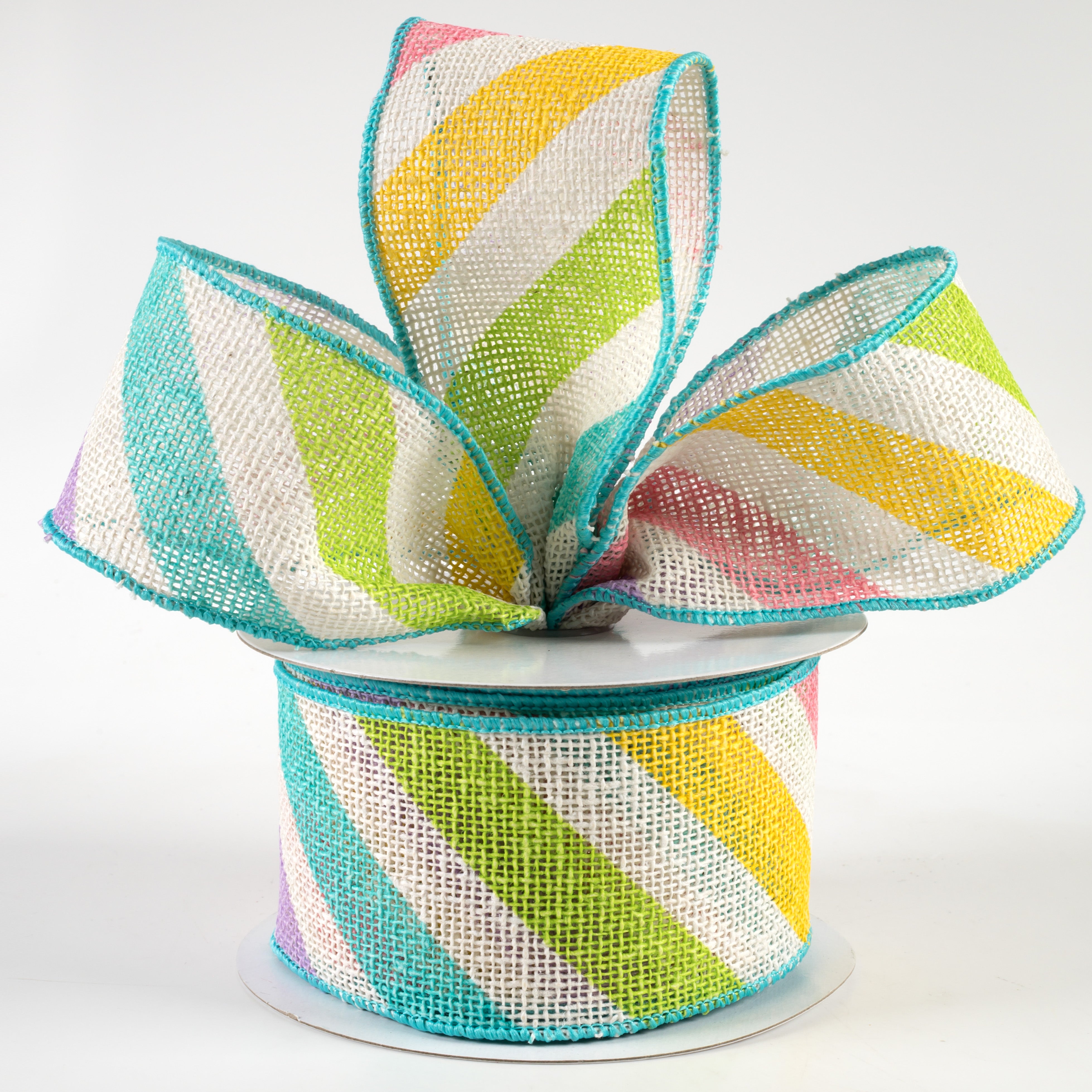 2.5" Large Diagonal Stripe Ribbon: Pastels (10 Yards) Lifestyle Photo