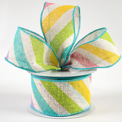 2.5" Large Diagonal Stripe Ribbon: Pastels (10 Yards) Lifestyle Photo