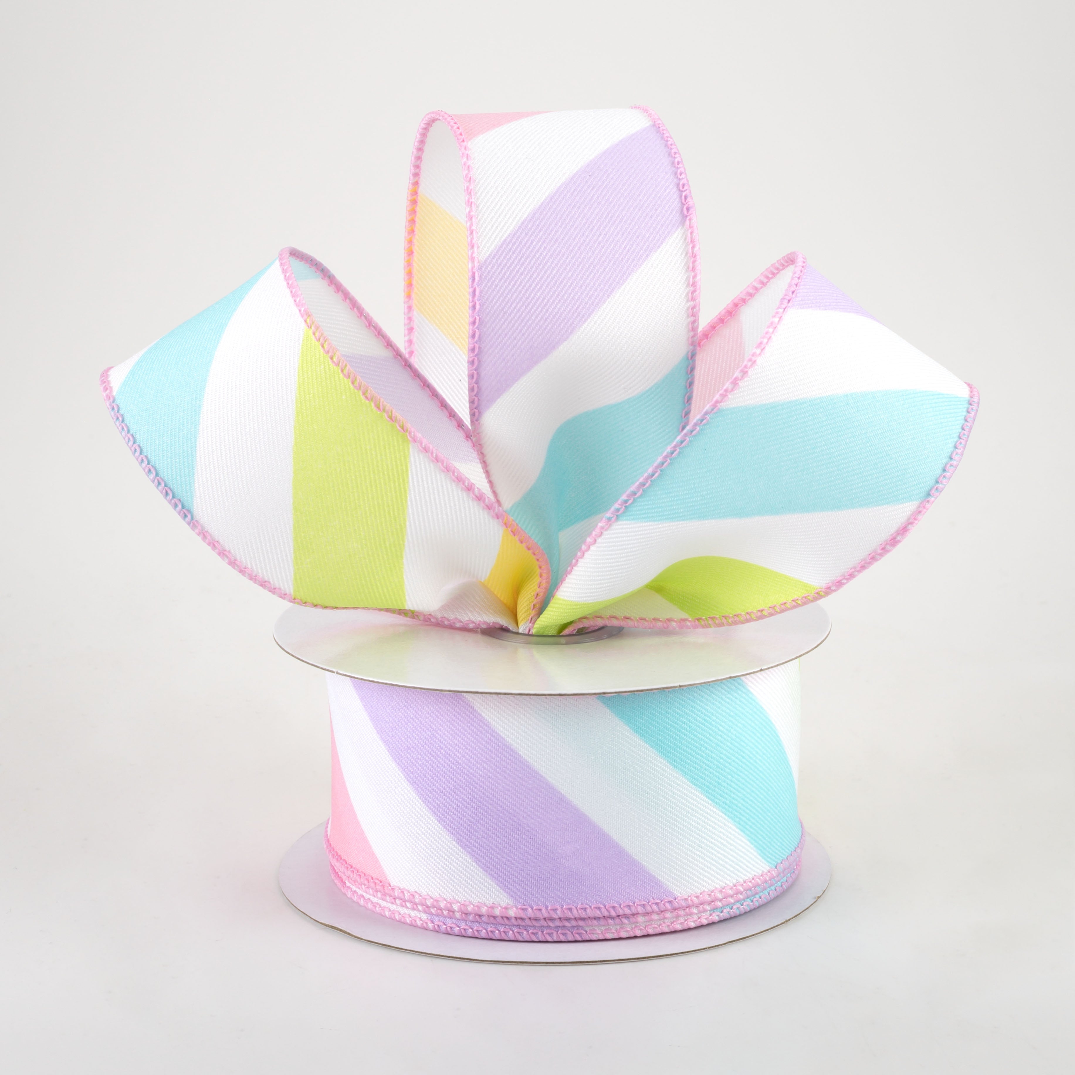 1.5" Large Diagonal Stripe Ribbon: Pastels (10 Yards) Lifestyle Photo
