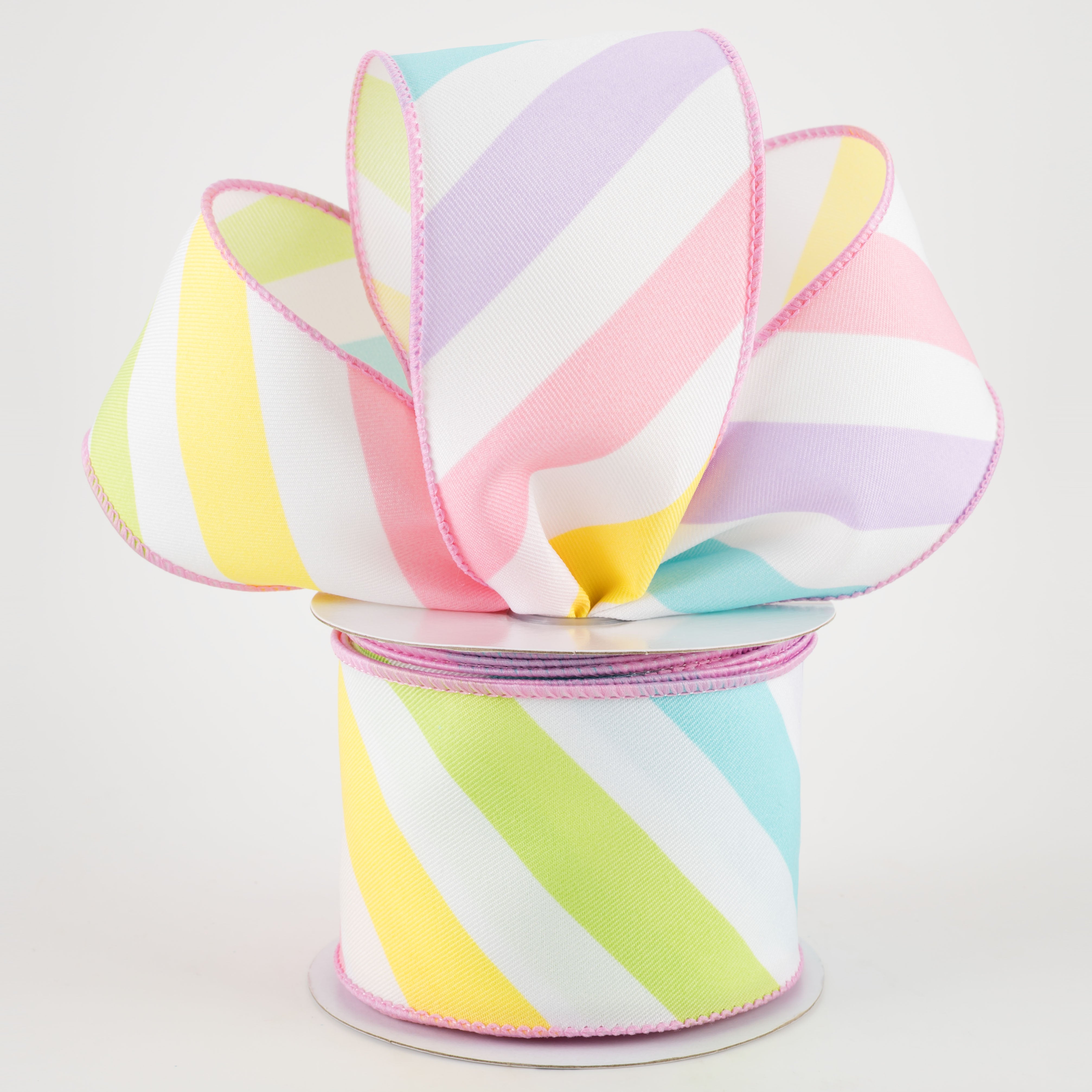 2.5" Large Diagonal Stripe Ribbon: Pastels (10 Yards) Lifestyle Photo