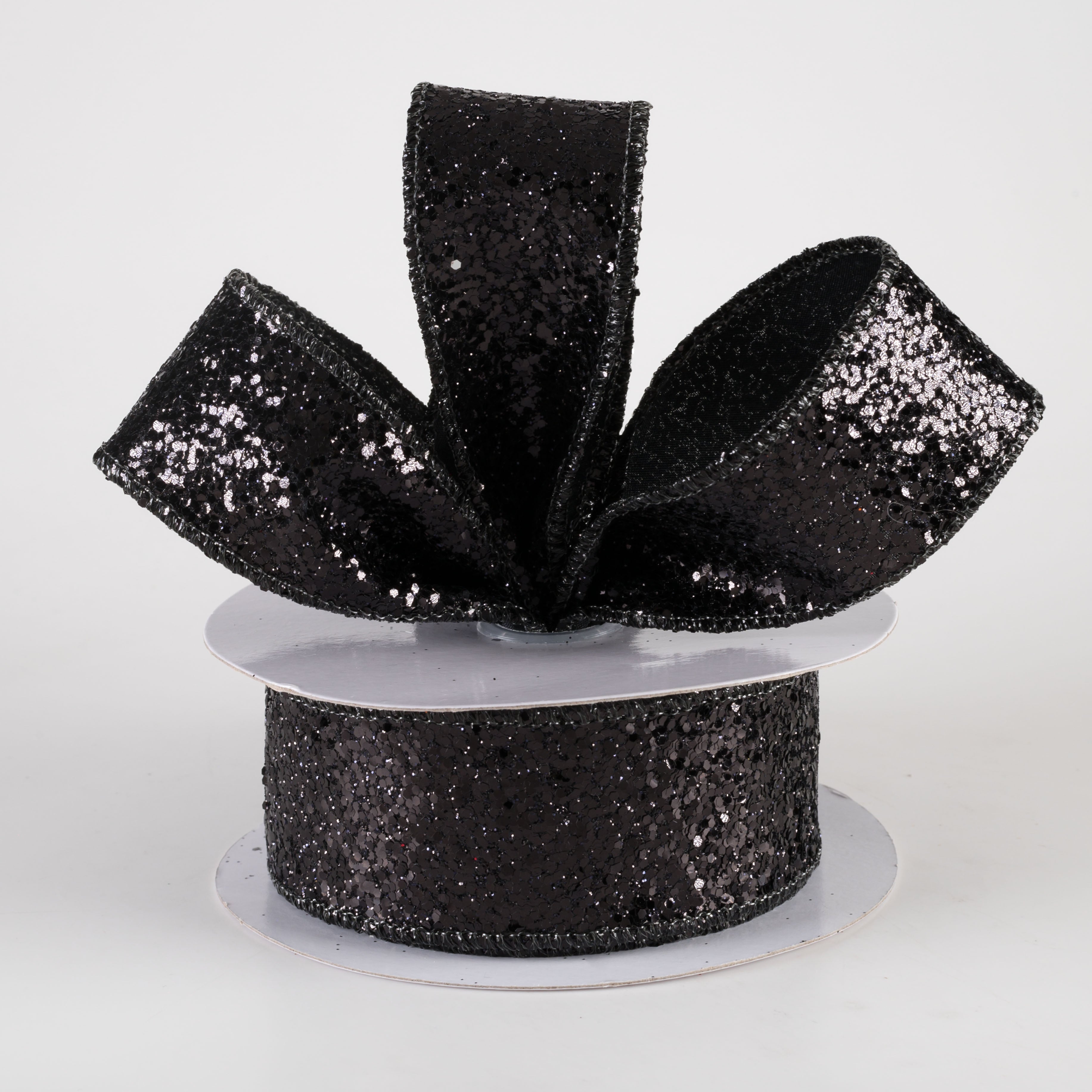 1.5" Large Glitter Ribbon: Black (10 Yards) Lifestyle Photo