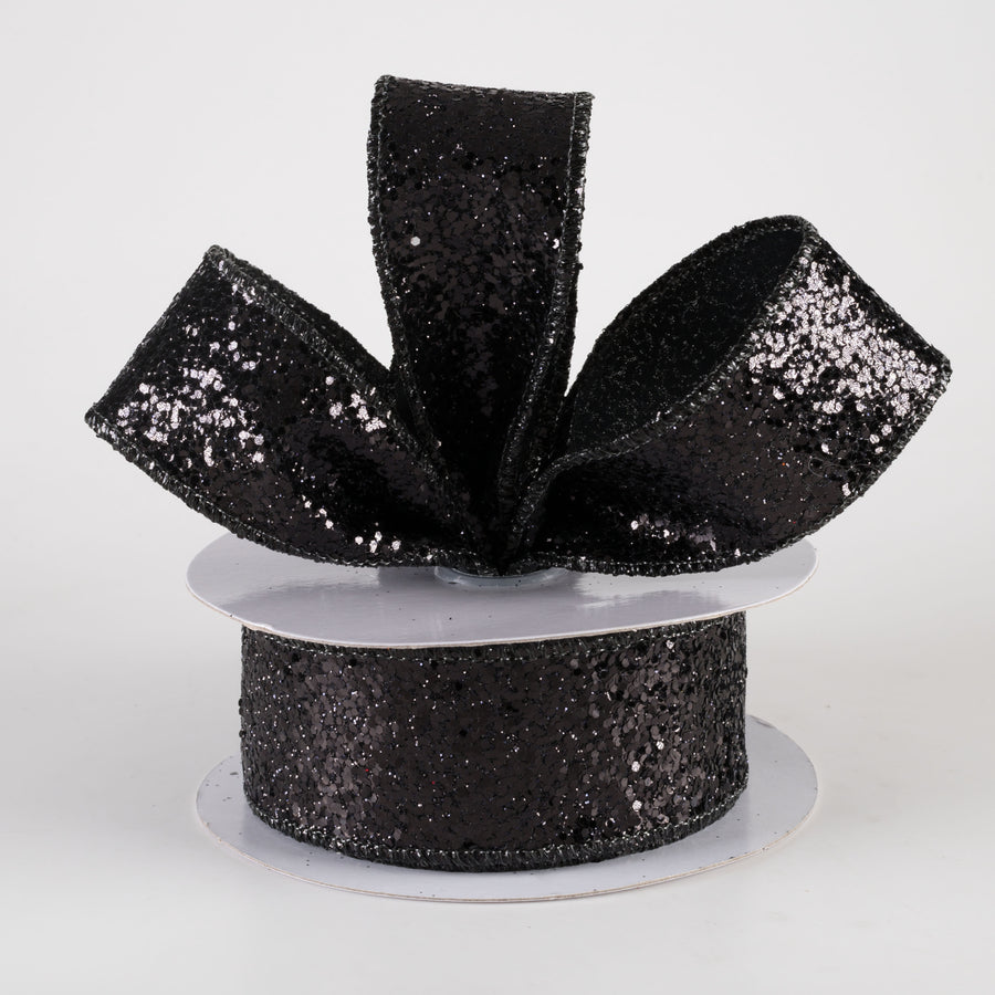 1.5" Large Glitter Ribbon: Black (10 Yards) Lifestyle Photo