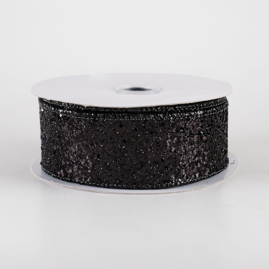 1.5" Large Glitter Ribbon: Black (10 Yards)