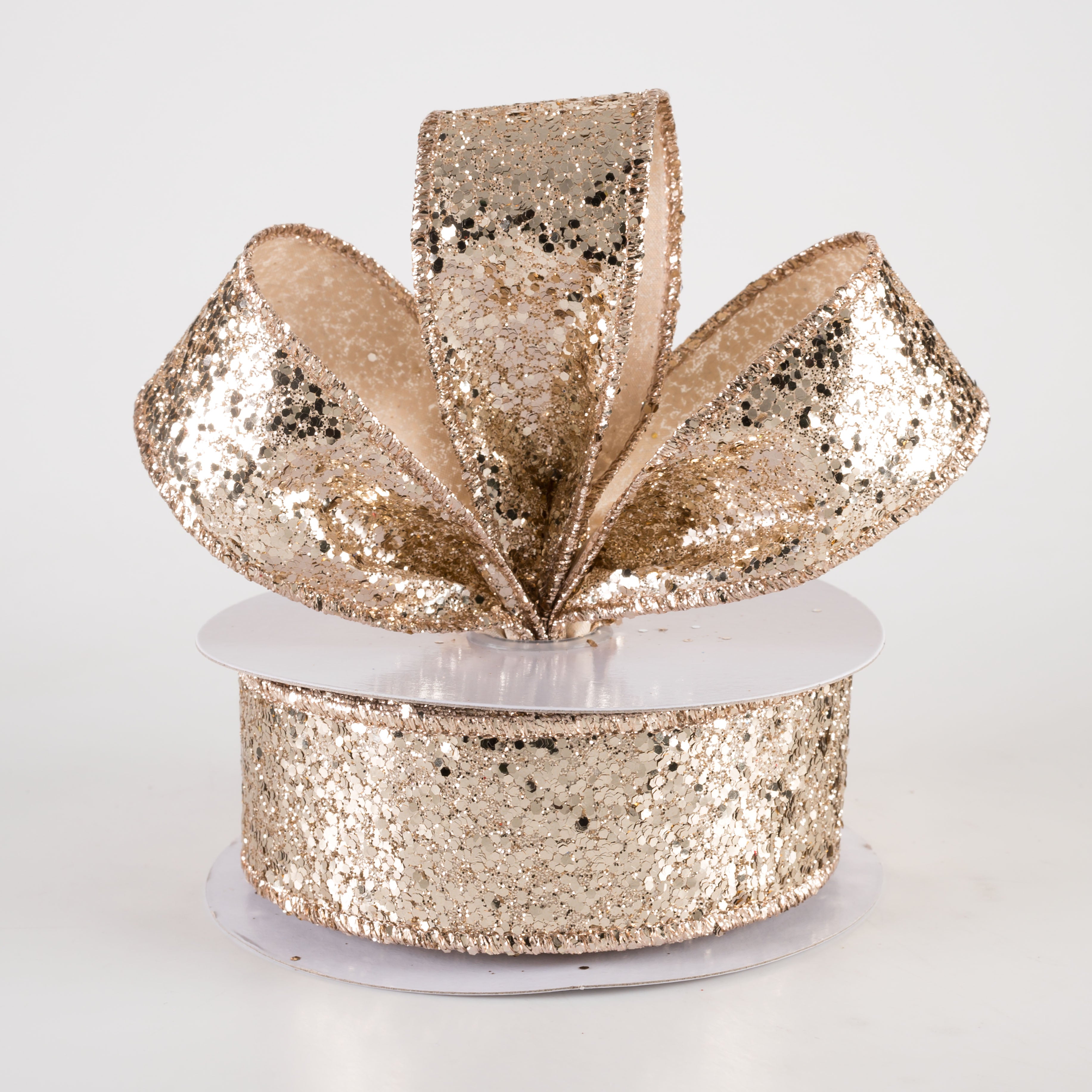 1.5" Large Glitter Ribbon: Champagne (10 Yards) Lifestyle Photo