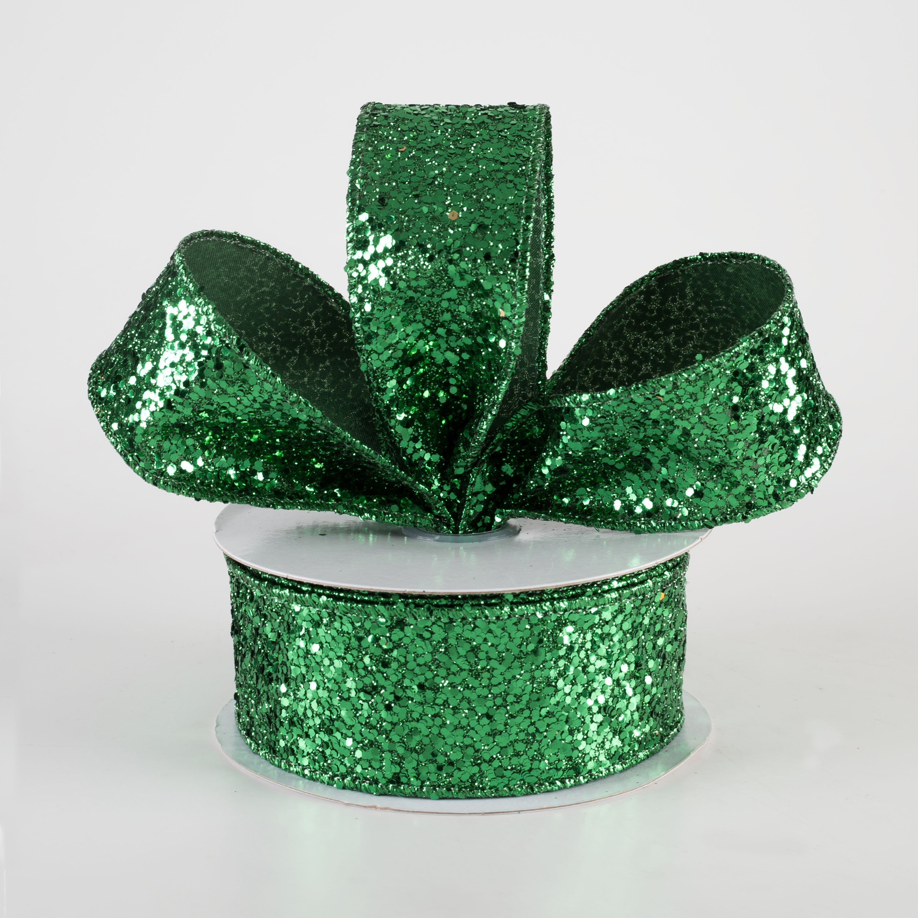 1.5" Large Glitter Ribbon: Emerald Green (10 Yards) Lifestyle Photo