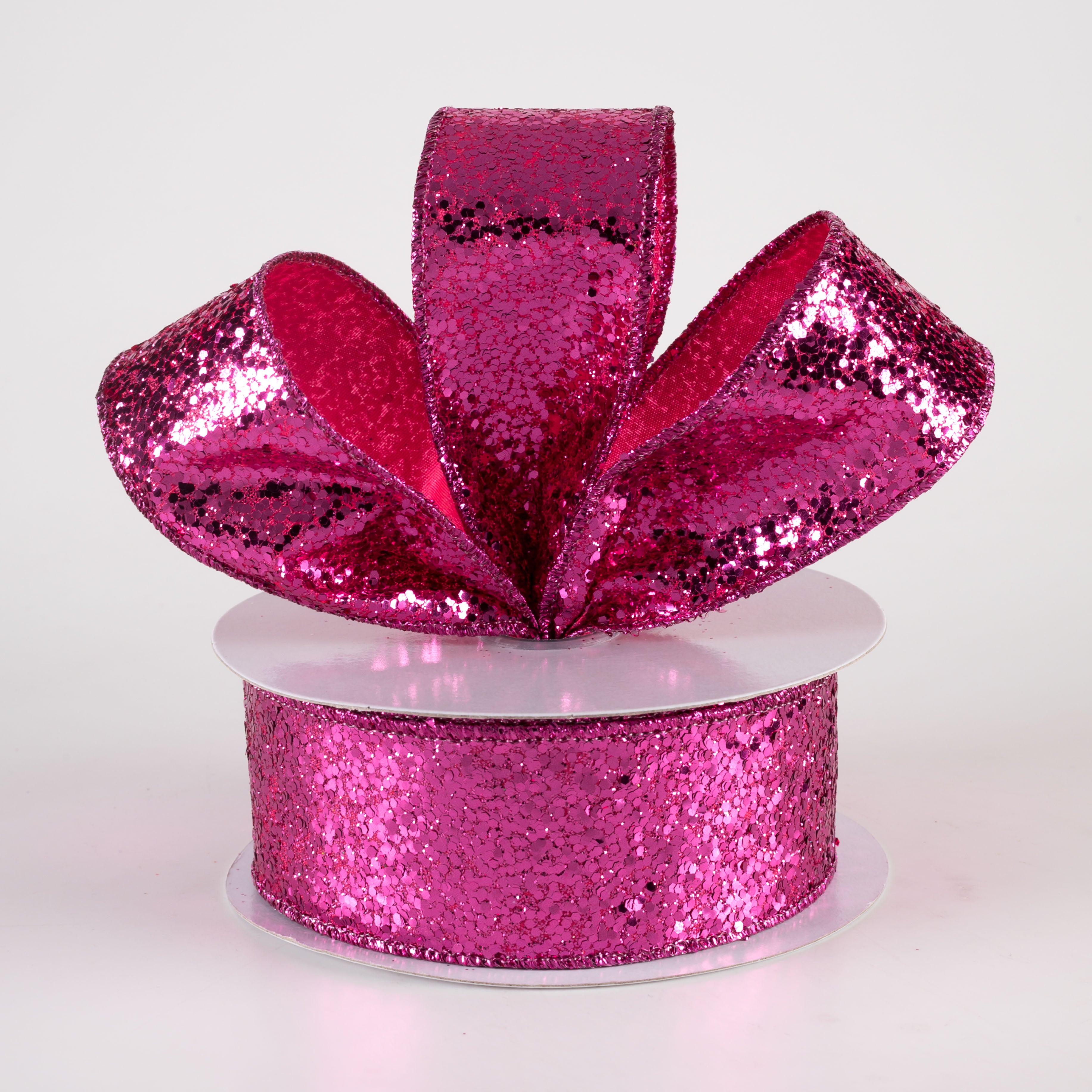 1.5" Large Glitter Ribbon: Fuchsia (10 Yards) Lifestyle Photo