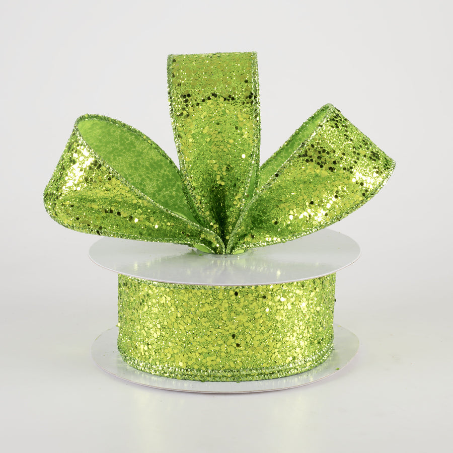 1.5" Large Glitter Ribbon: Lime Green (10 Yards) Lifestyle Photo