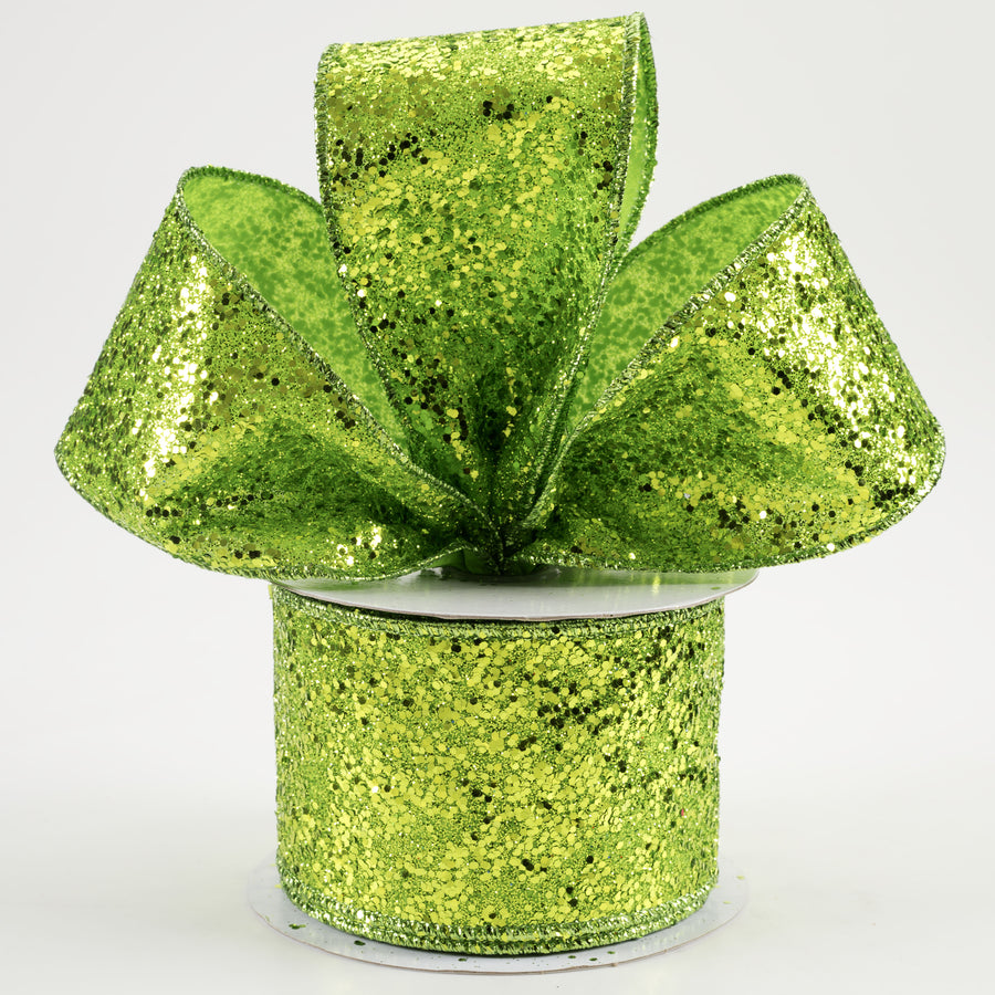 2.5" Large Glitter Ribbon: Lime Green (10 Yards) Lifestyle Photo