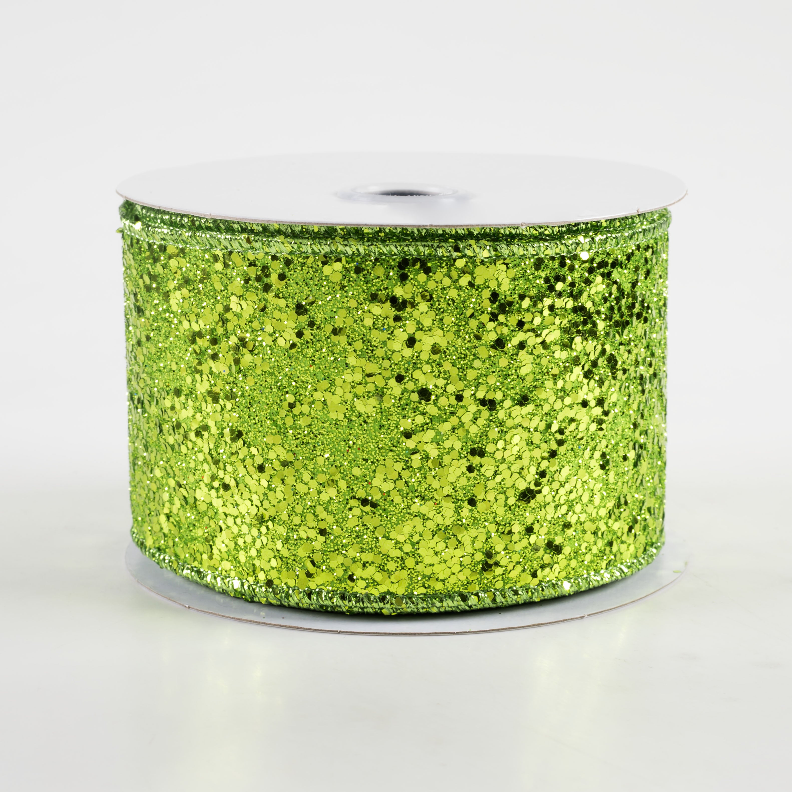 2.5" Large Glitter Ribbon: Lime Green (10 Yards)