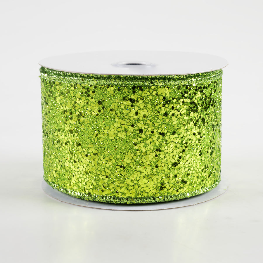 2.5" Large Glitter Ribbon: Lime Green (10 Yards)