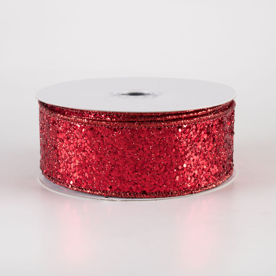 1.5" Large Glitter Ribbon: Red (10 Yards)