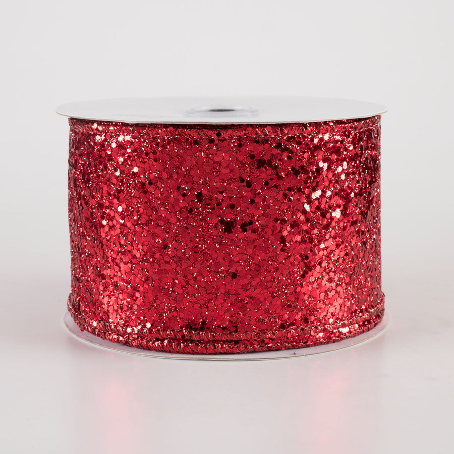 2.5" Large Glitter Ribbon: Red (10 Yards)