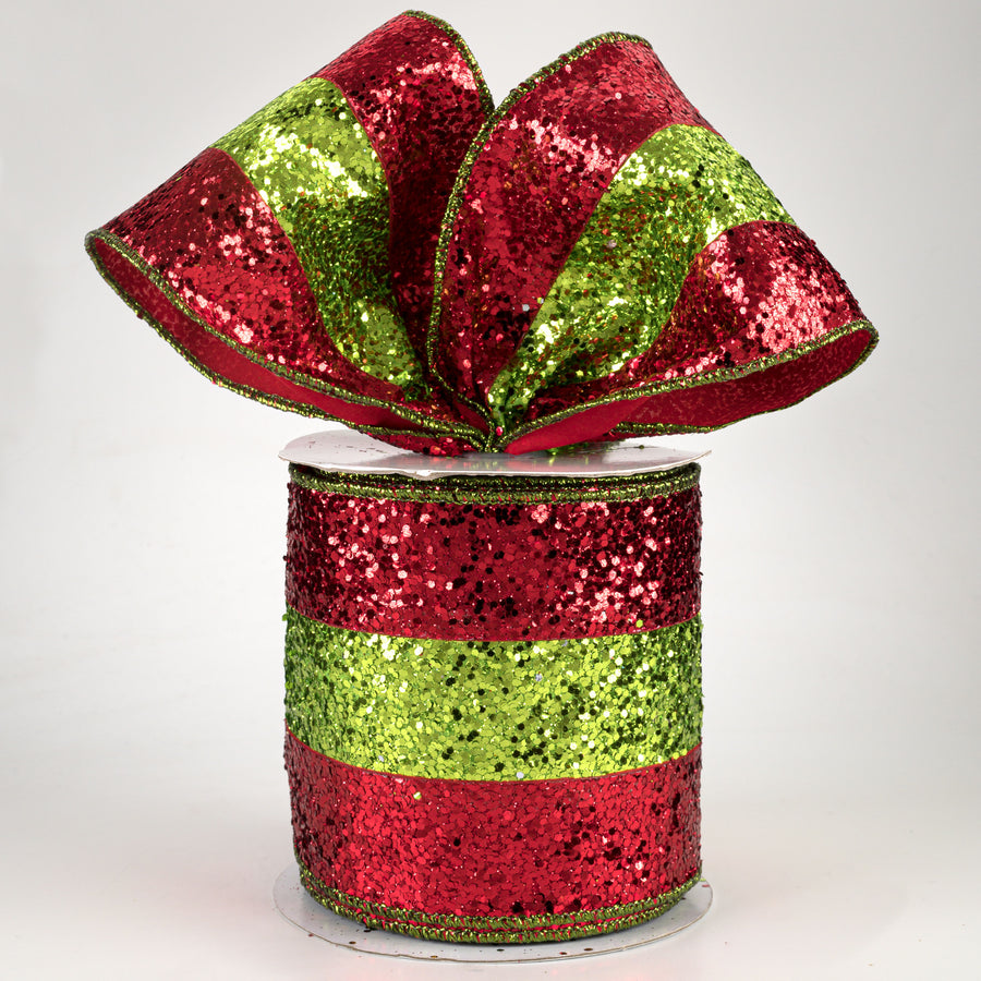 4" Large Glitter Stripe Ribbon: Red & Lime (10 Yards) Lifestyle Photo