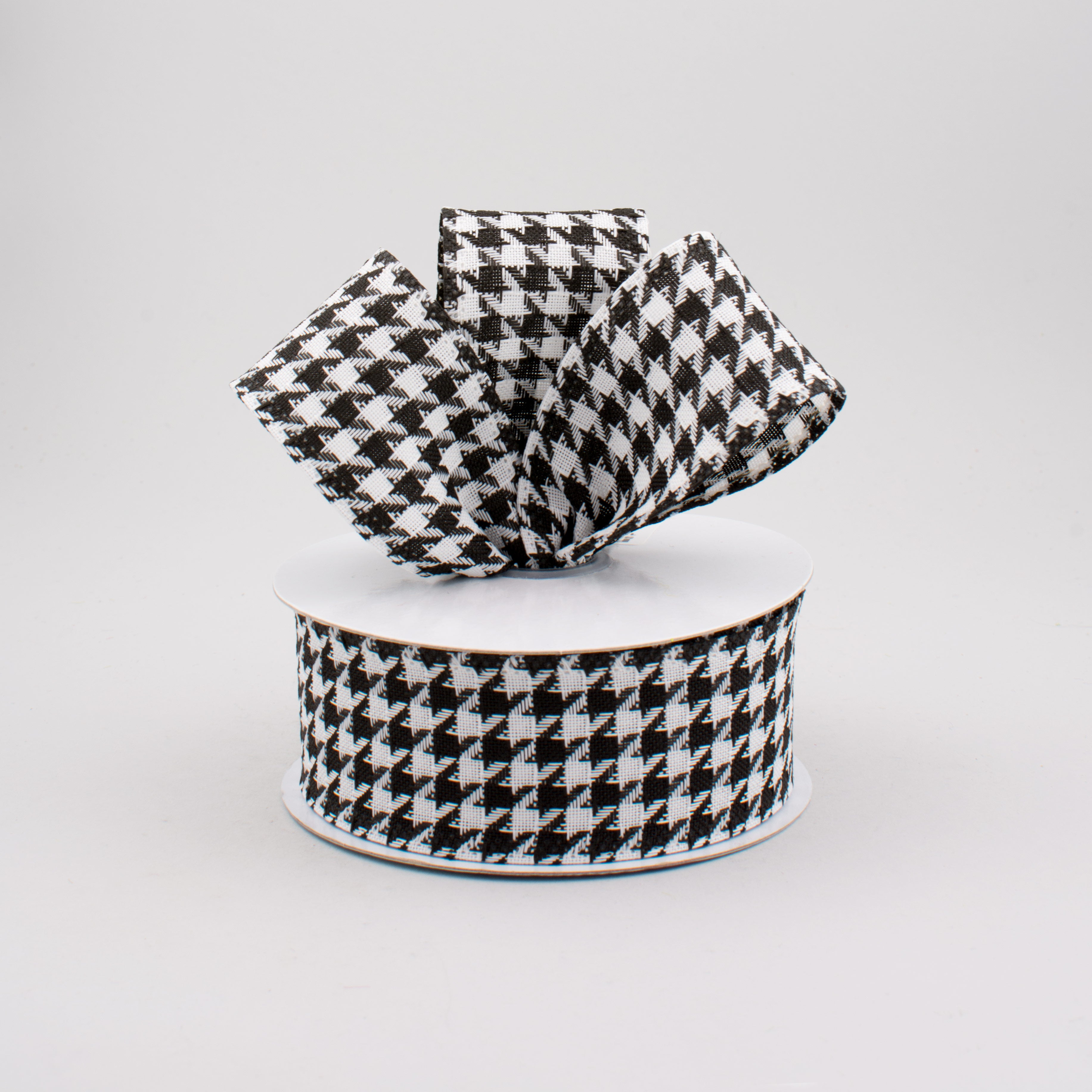 1.5" Large Houndstooth Print Ribbon: Black & White (10 Yards) Lifestyle Photo
