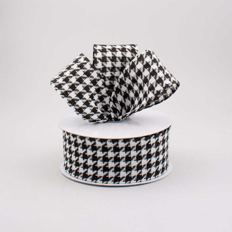 1.5" Large Houndstooth Print Ribbon: Black & White (10 Yards) Lifestyle Photo
