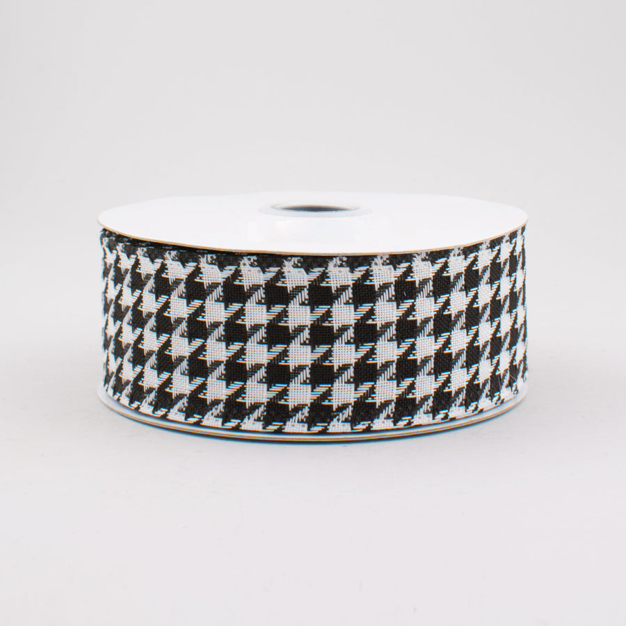 1.5" Large Houndstooth Print Ribbon: Black & White (10 Yards)