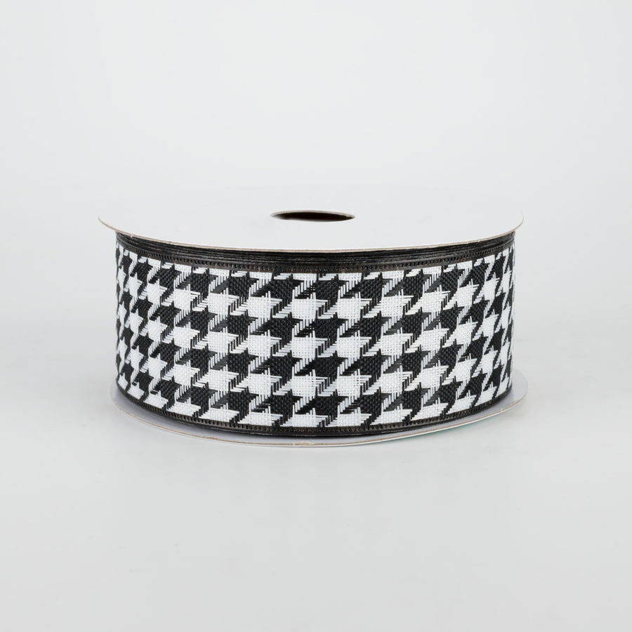 1.5" Large Houndstooth Ribbon: Black & White (10 Yards)