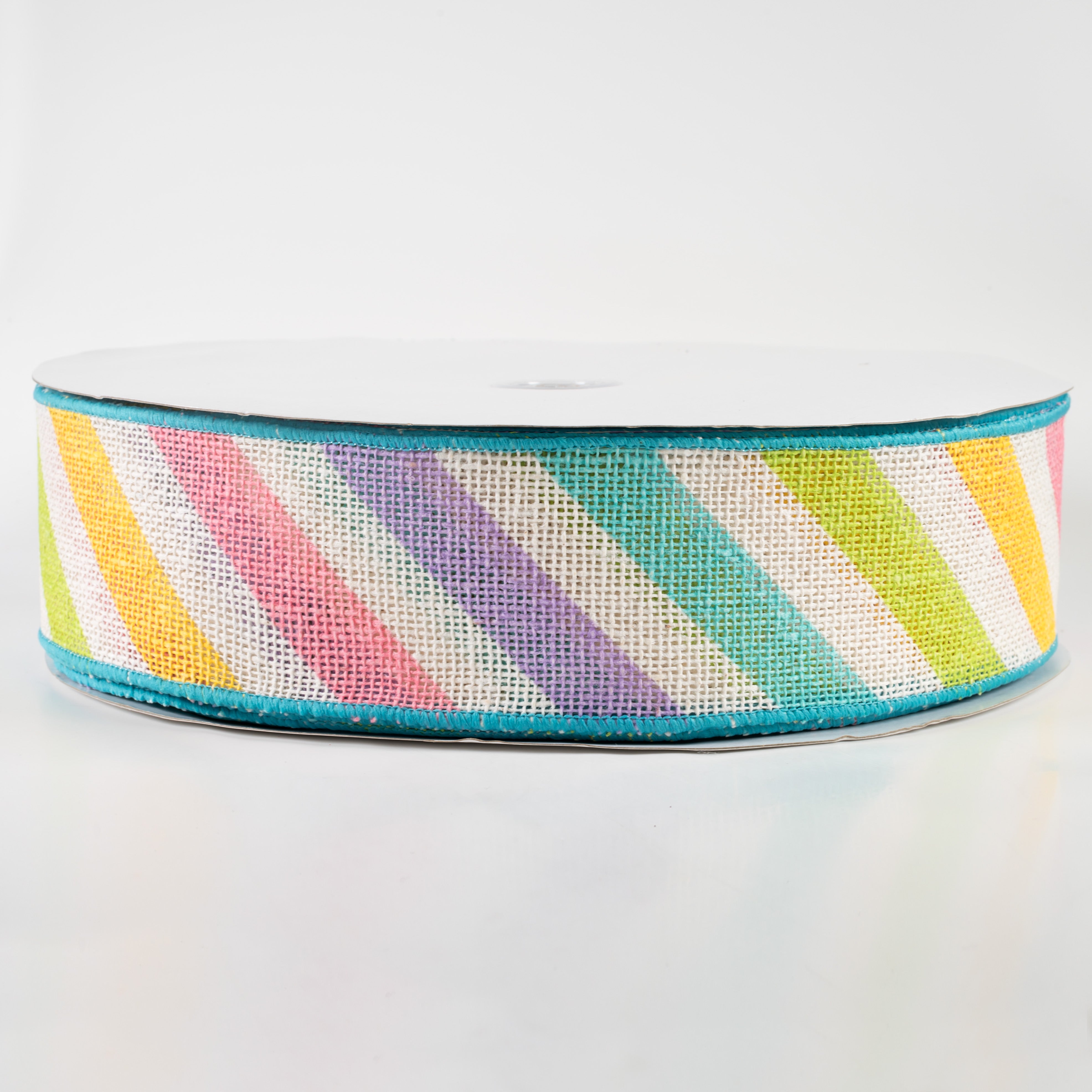 2.5" Large Multi Diagonal Stripe Ribbon: Off White & Pastels (50 Yards)