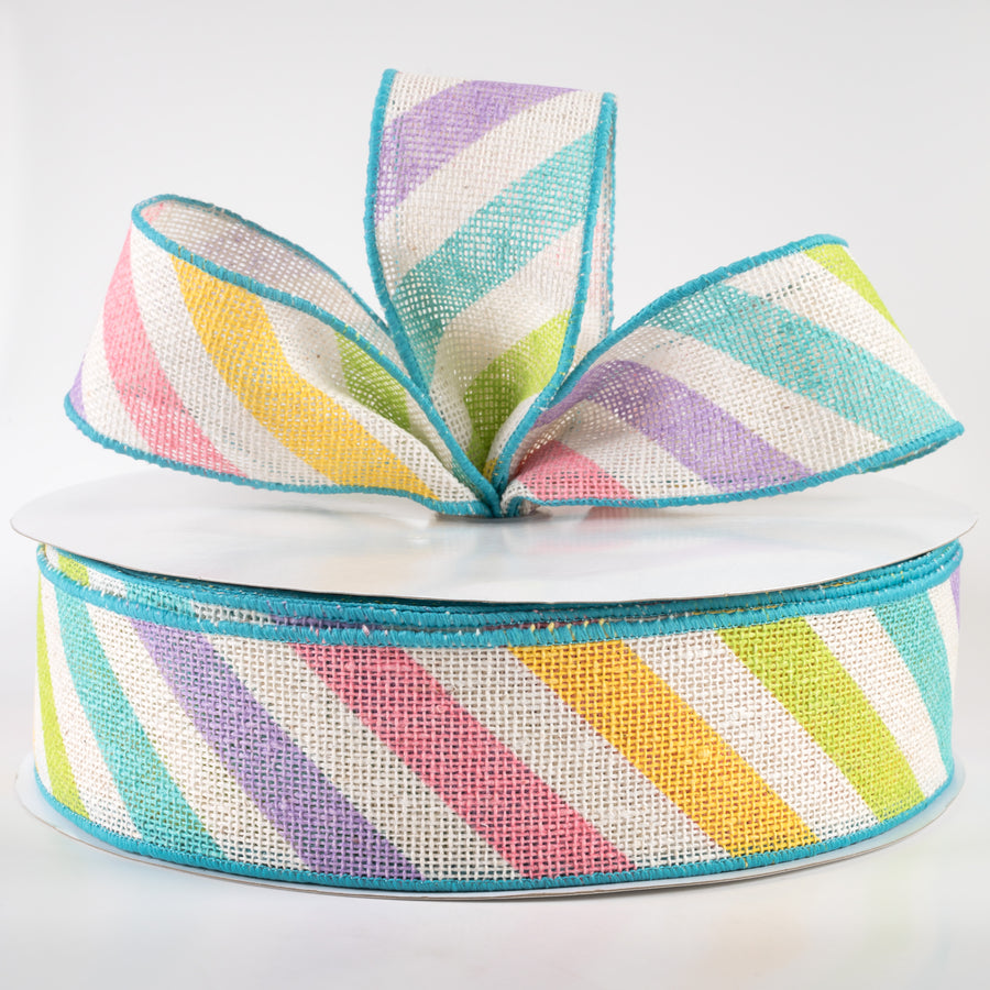 2.5" Large Multi Diagonal Stripe Ribbon: Off White & Pastels (50 Yards) Lifestyle Photo