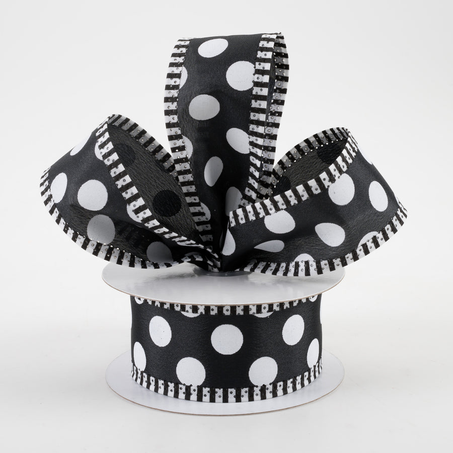 1.5" Large Polka Dot Stripe Edge Ribbon: Black & White (10 Yards) Lifestyle Photo