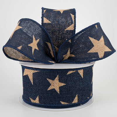 2.5" Large Stars Faux Burlap Ribbon: Navy & Beige (10 Yards) Lifestyle Photo