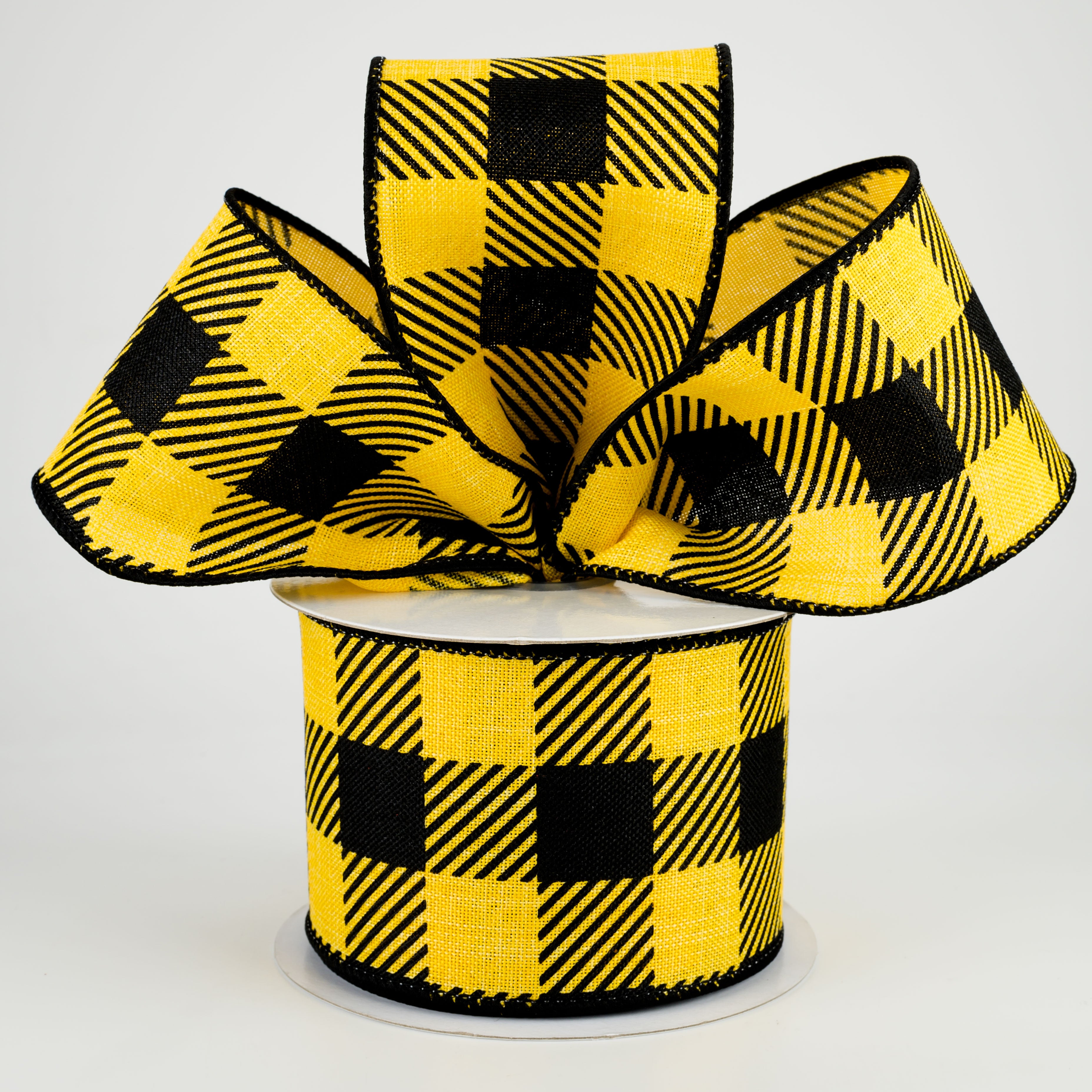 2.5" Large Striped Check Ribbon: Yellow & Black (10 Yards) Lifestyle Photo