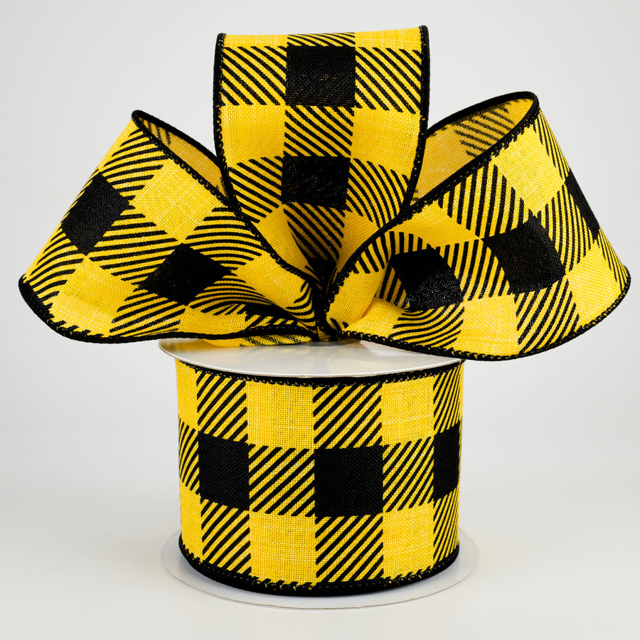 2.5" Large Striped Check Ribbon: Yellow & Black (10 Yards) Lifestyle Photo