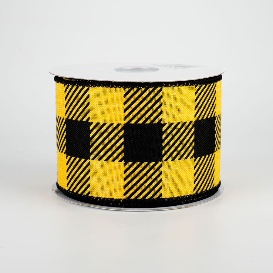 2.5" Large Striped Check Ribbon: Yellow & Black (10 Yards)
