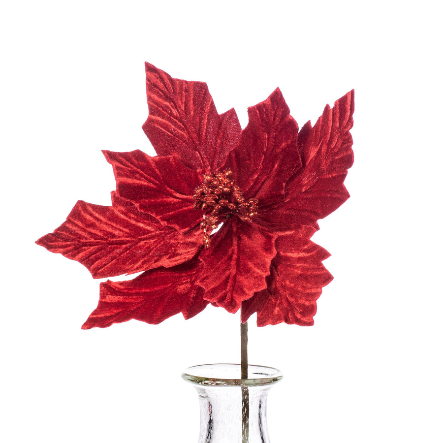 21" Large Velvet Poinsettia Spray: Red Item Number: NF4022