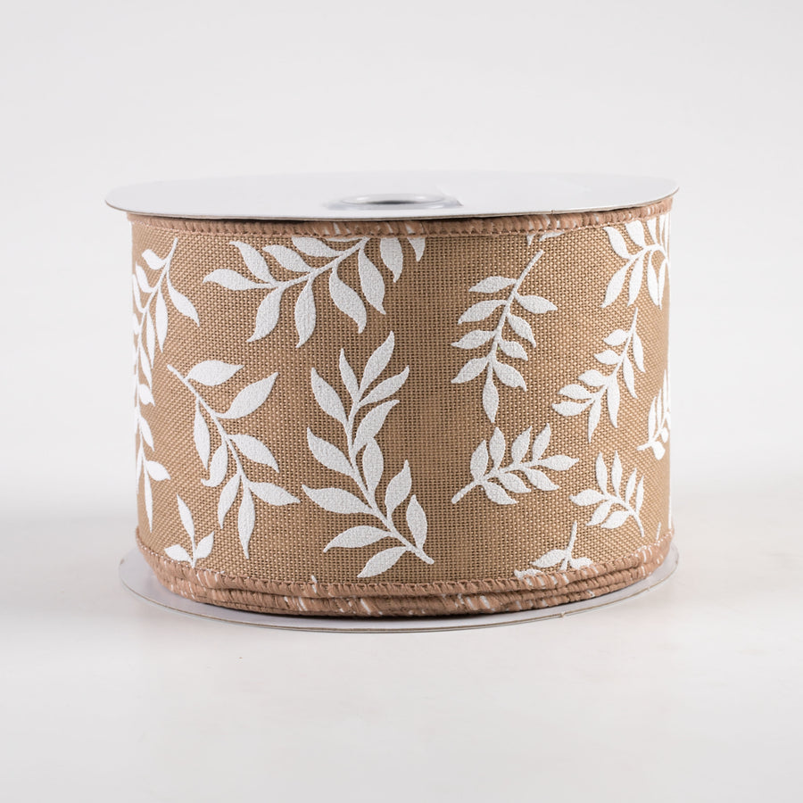 2.5" Laurel Leaf Ribbon: Beige (10 Yards)