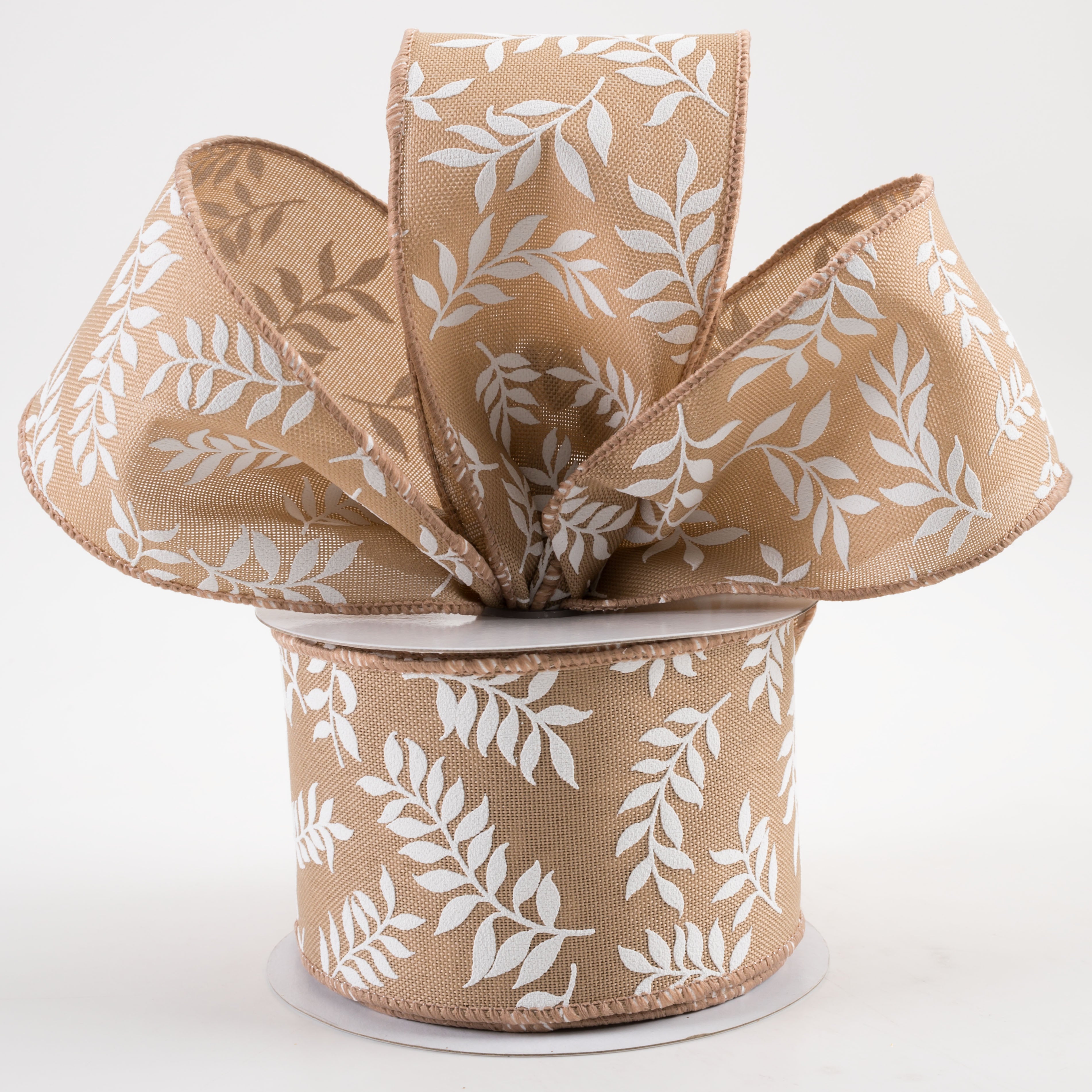 2.5" Laurel Leaf Ribbon: Beige (10 Yards) Lifestyle Photo