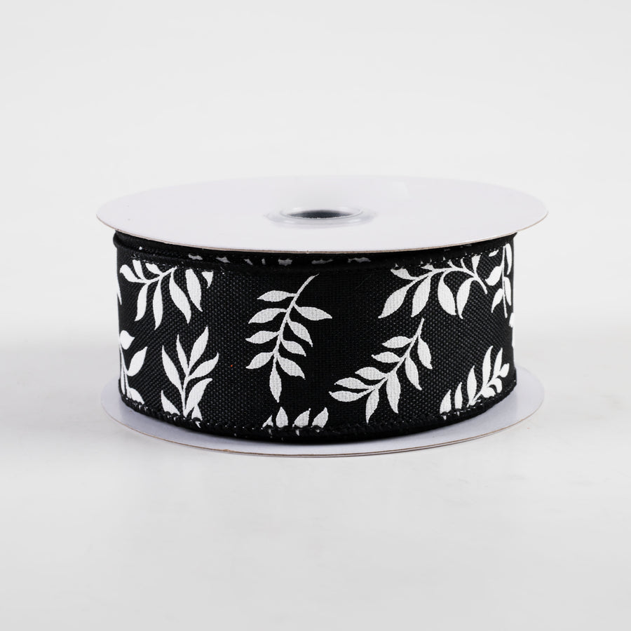 1.5" Laurel Leaf Ribbon: Black (10 Yards)